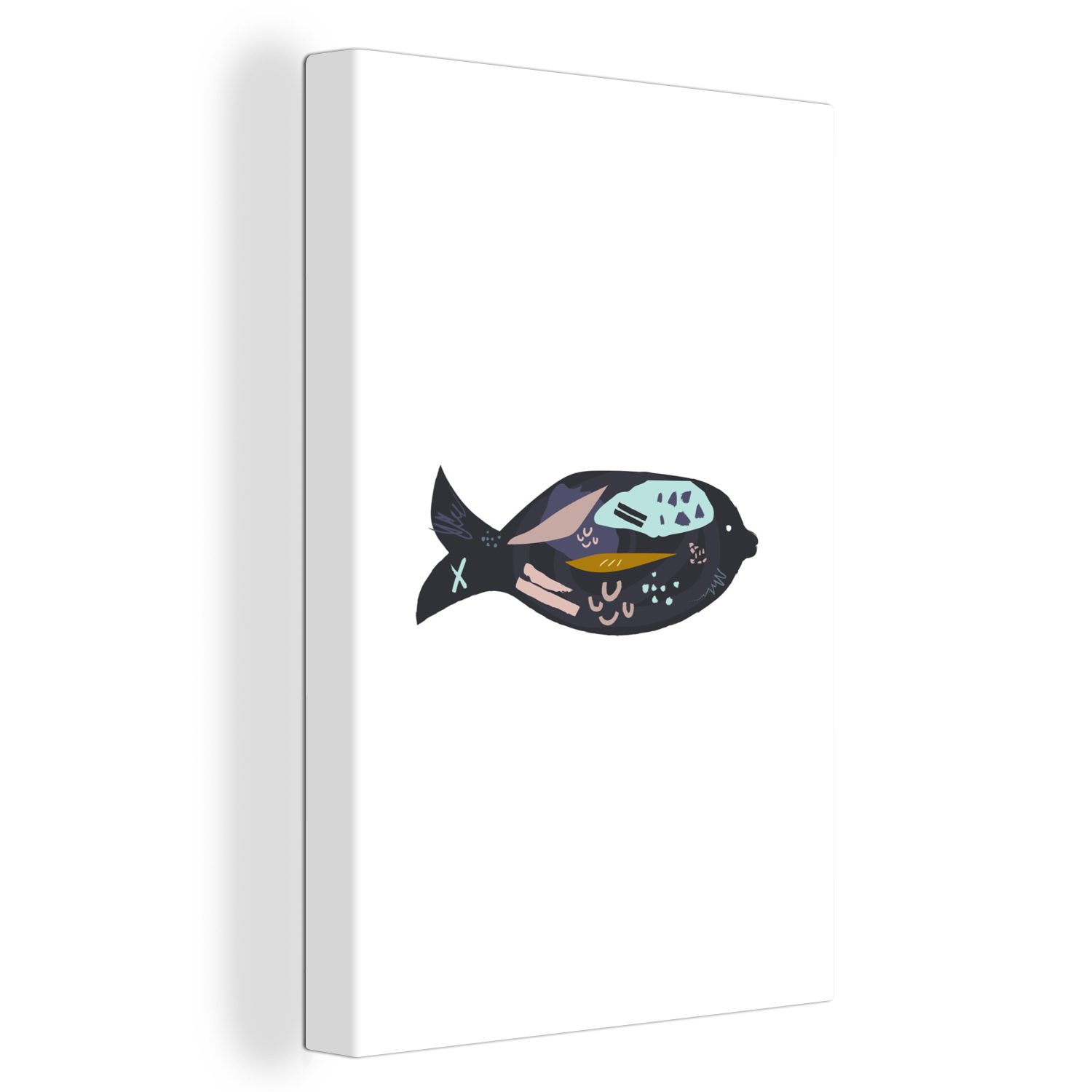 OneMillionCanvasses® Leinwandbild Fisch - Pastell - Schwarz, (1 St), Leinwandbild fertig bespannt inkl. Zackenaufhänger, Gemälde, 20x30 cm
