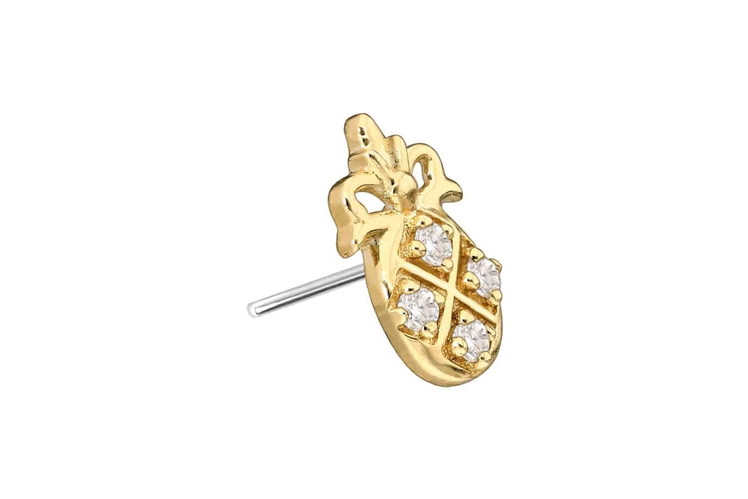 Piercing-Set 14 Karat Gold Aufsatz mit Titan Push Pin MOISSANIT-ANANAS