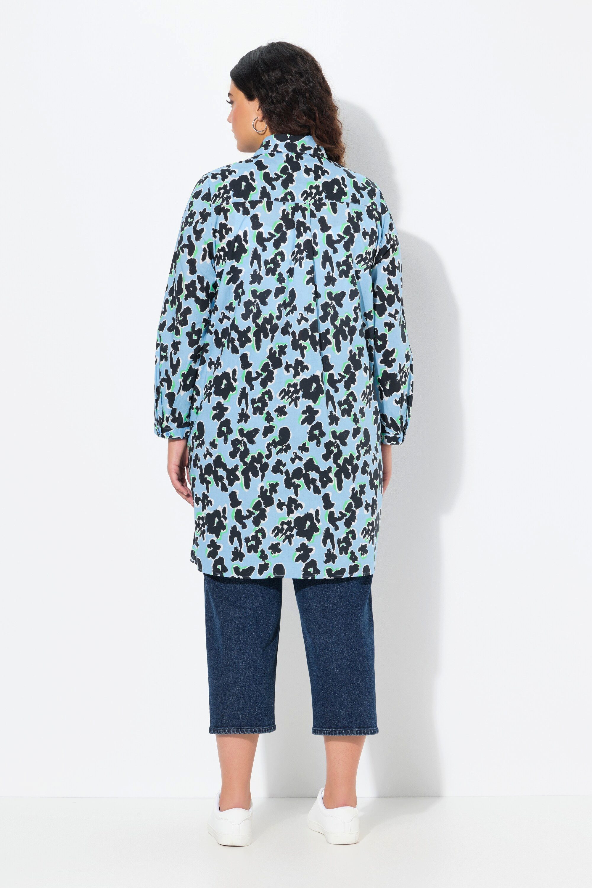 Ulla Popken Hemdbluse Longbluse Blüten A-Linie Hemdkragen Langarm – Bild 3 von 4