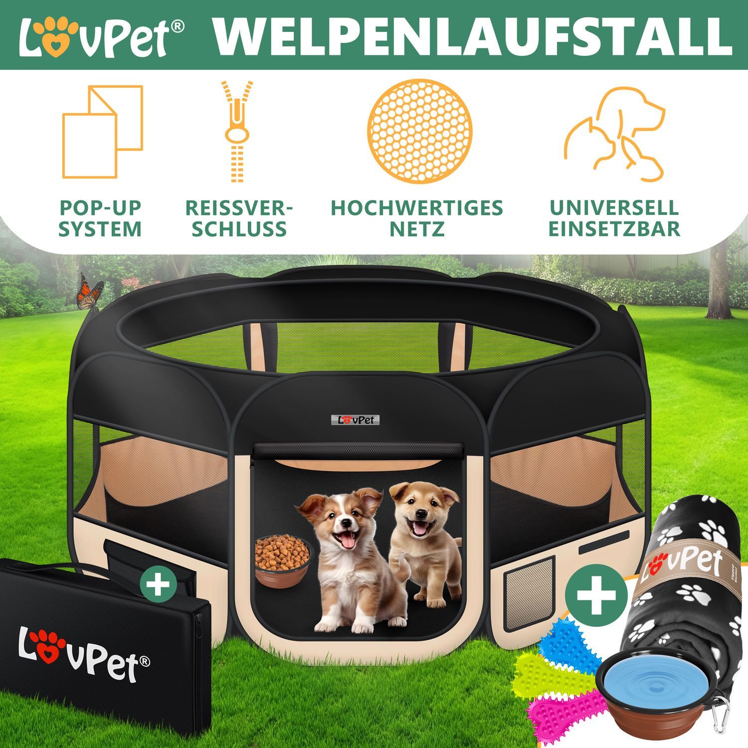 Lovpet Laufstall, Innen- und Außenbereich, inklusive Faltnapf, Decke und Ta günstig online kaufen
