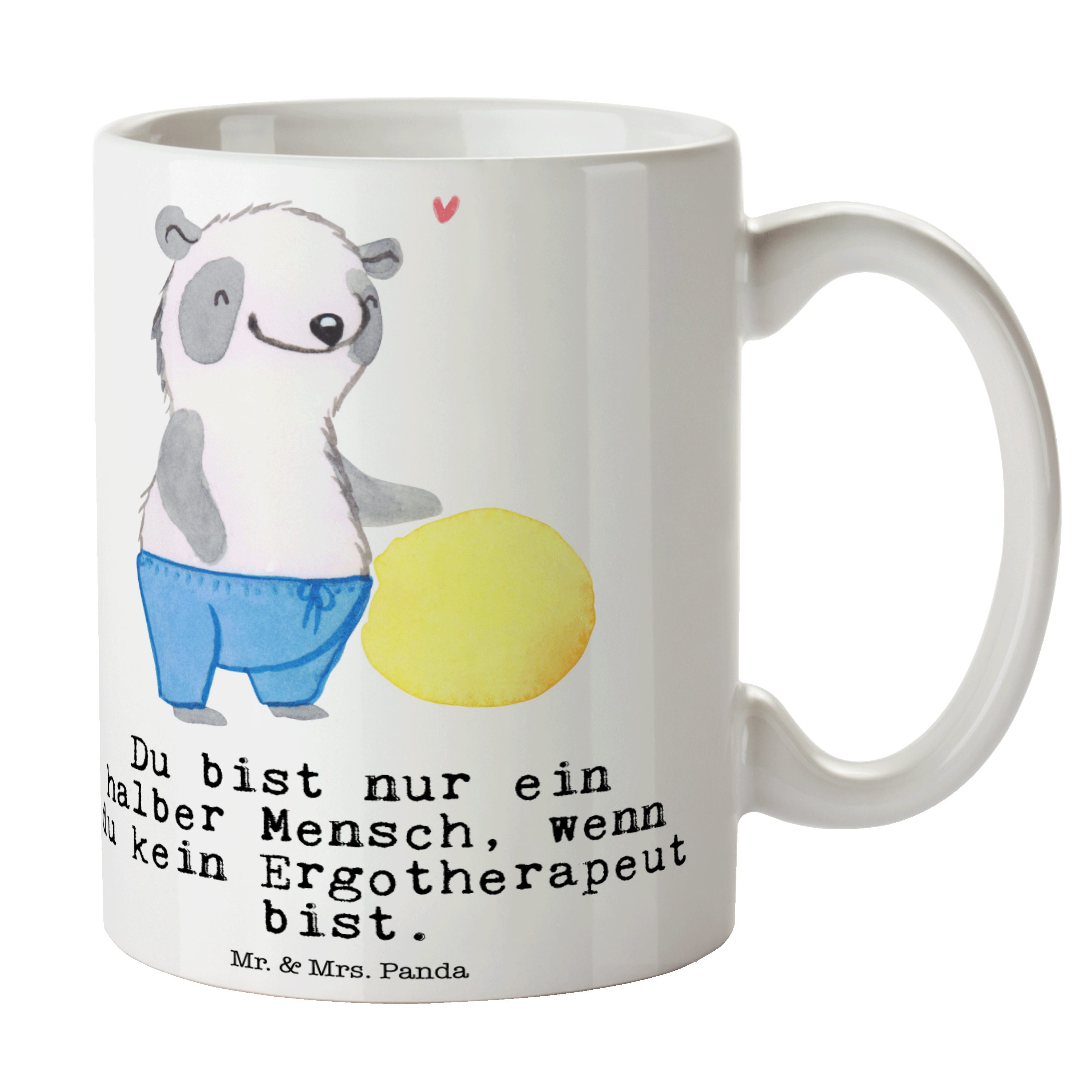 Mr. & Mrs. Panda Tasse Ergotherapeut mit Herz - Weiß - Geschenk, Abschied, Tasse Sprüche, Er, Keramik