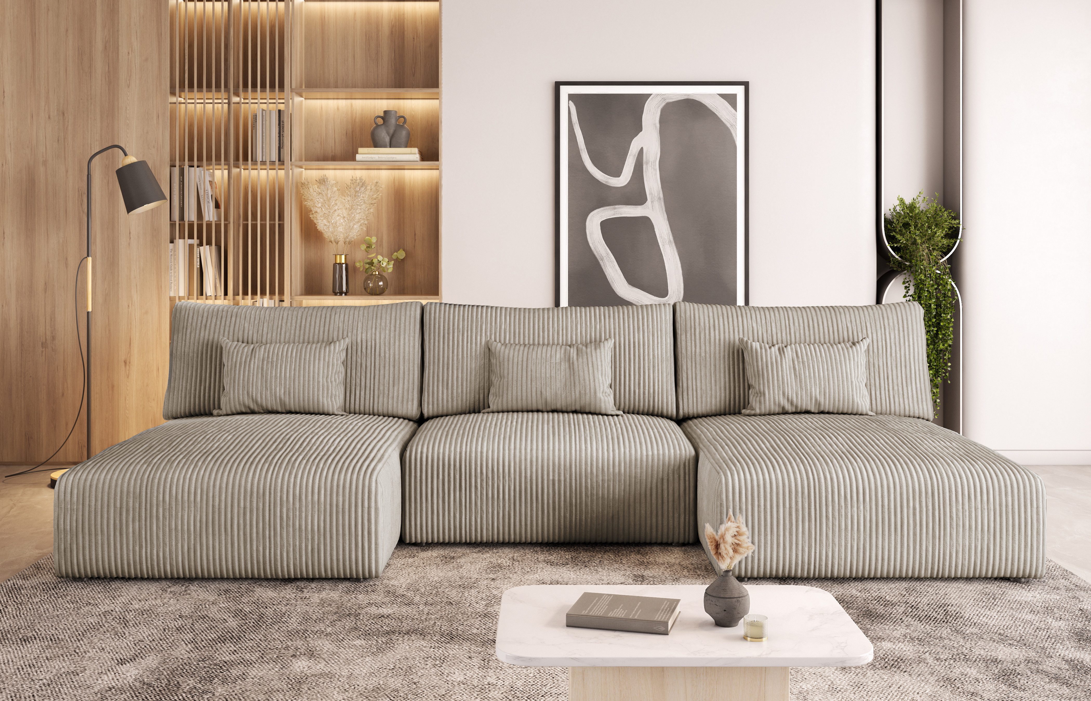 thematys Sofa Modulo U Wohnlandschaft 3 Teile als Schlafsofa für 4–5 Personen, U-Form, als Schlafsofa mit Bettkasten, Cordbezug aus Sztruksstoff Poso