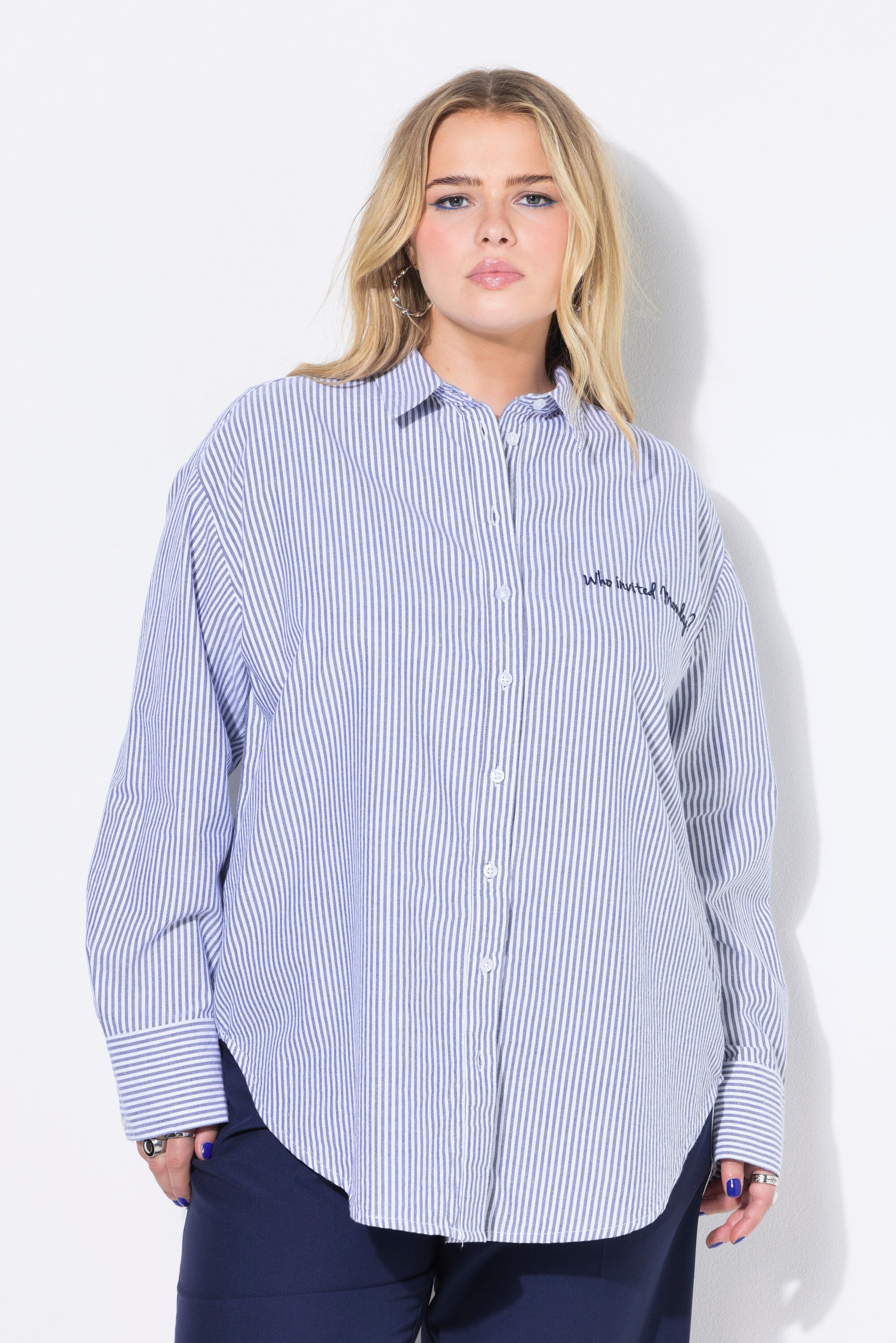 Studio Untold Hemdbluse Hemdbluse oversized Streifen Stickerei günstig online kaufen