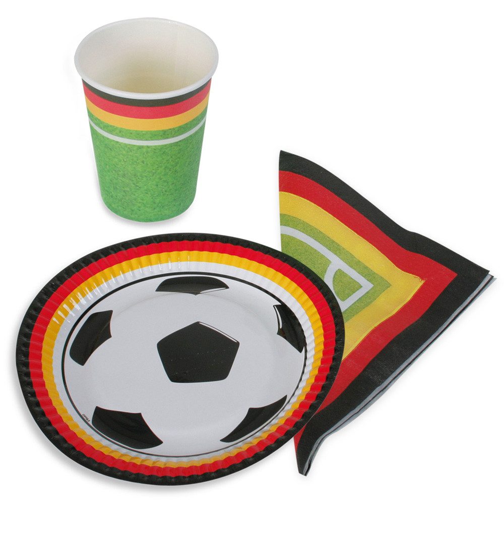Fries Einweggeschirr-Set 18-tlg Deutschland Party Set 6 Teller 6 Becher 6 Servietten EM Fußball (18-tlg), 6 Personen, 18 Teile