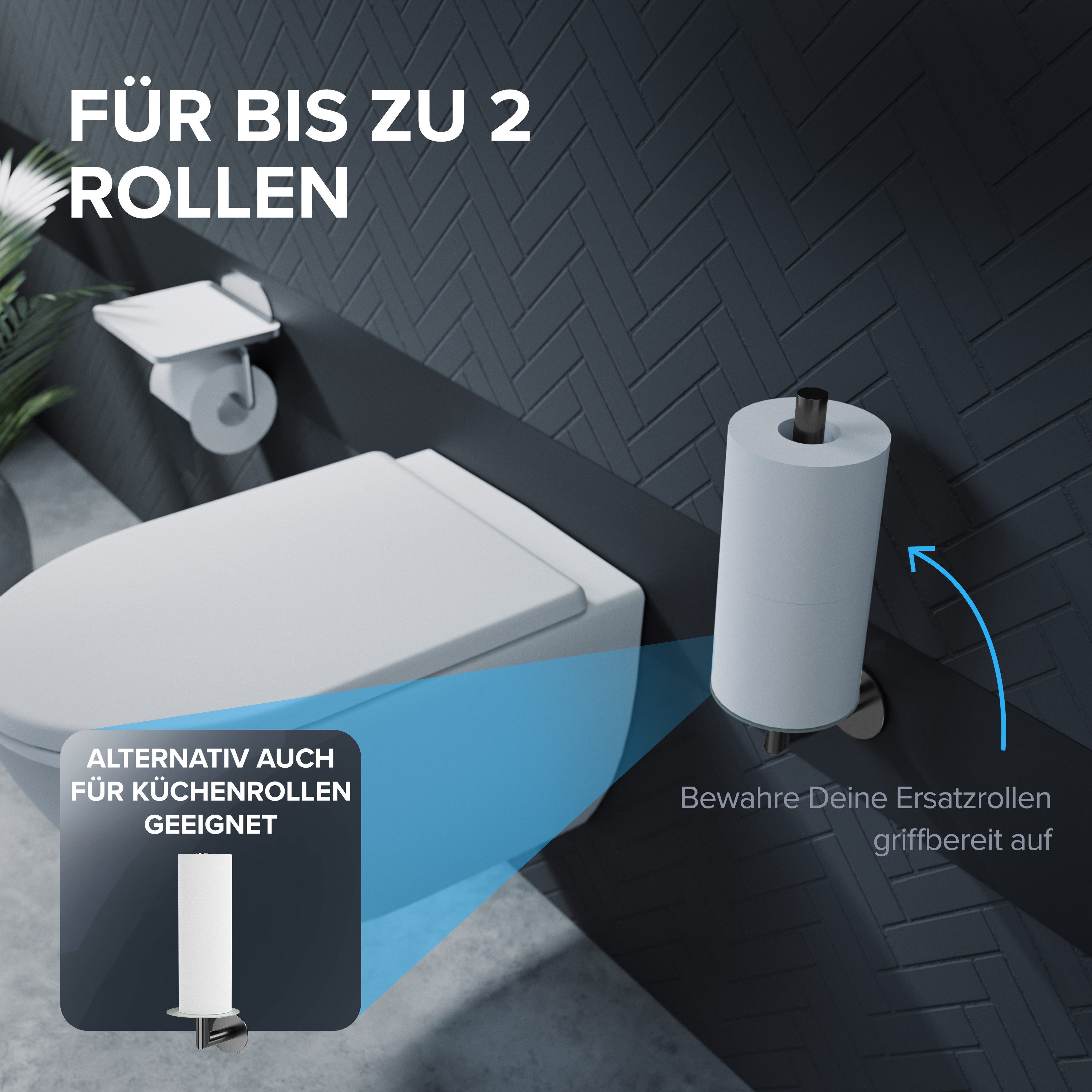 ovimar Toiletten-Ersatzrollenhalter Sentraltind (1-St), aus Edelstahl in Gunmetal zur Zum Kleben