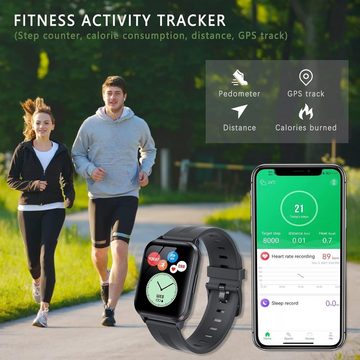 SUPBRO Smartwatch (1,69 Zoll, Android iOS), Fitness Tracker Wasserdicht IP68 Armbanduhr Bluetooth mit 2 Armbänder