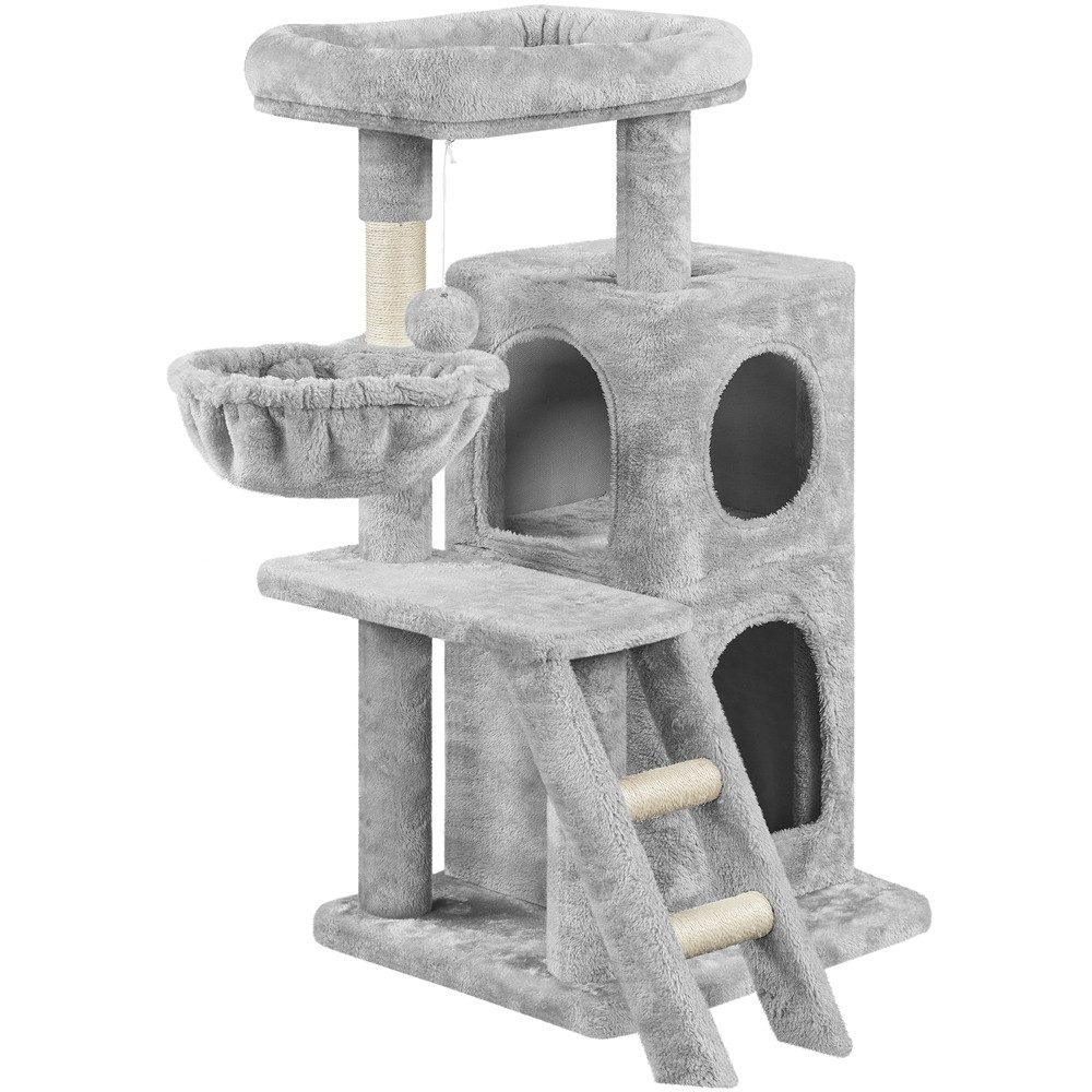 Yaheetech Kratzbaum 94 cm (H), Katzenbaum mit 2 Katzenhöhle, Liegemulde, Hängende Plüschball, Treppe