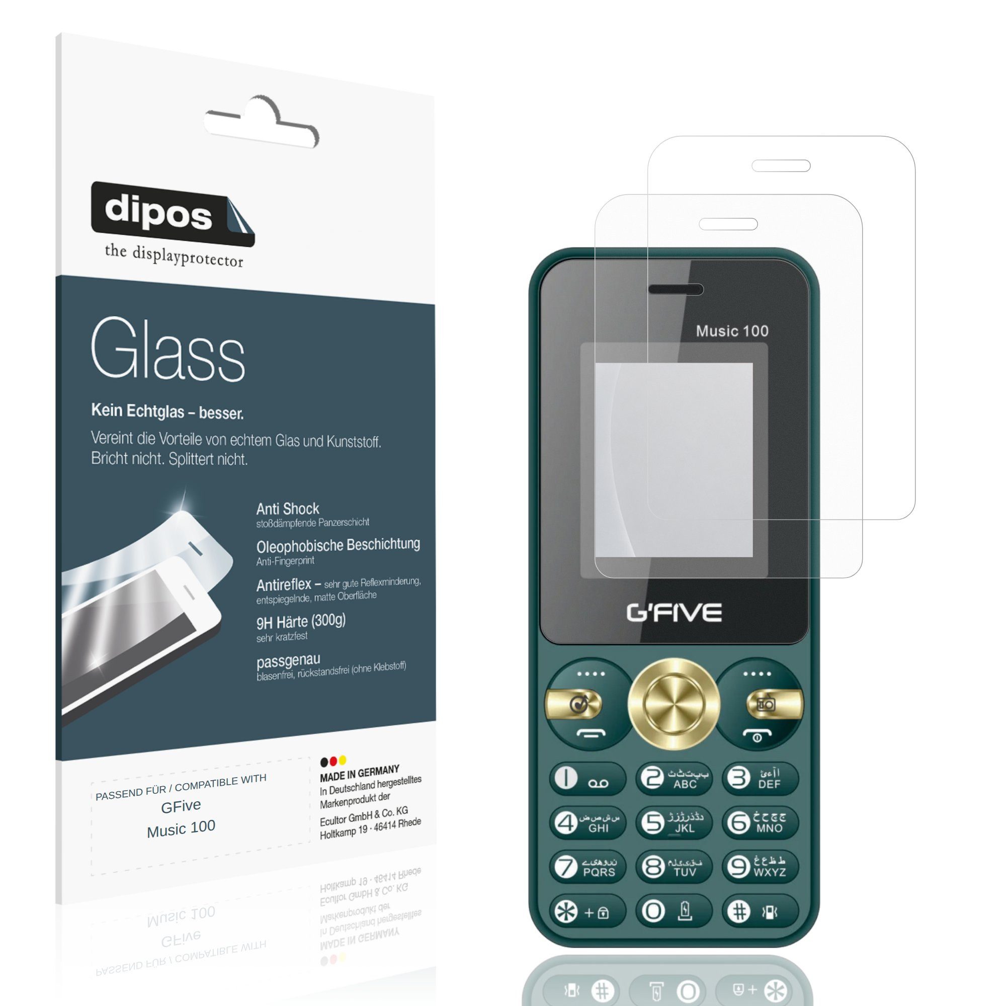 dipos Displayschutzfolie Schutzfolie für GFive Music 100, 2 Stück, Displayschutz Schutz Folie Made in Germany