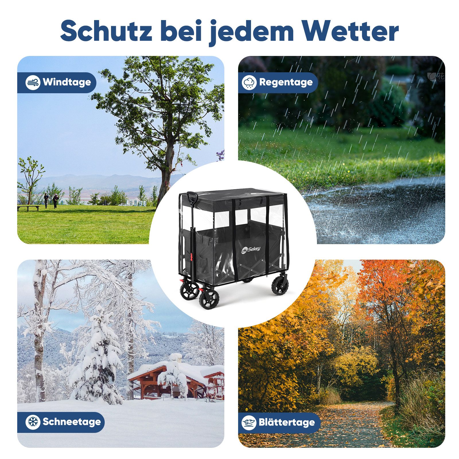 Sekey Bollerwagen Regenschutz Regenschutzhülle für Faltbarer Bollerwagen mit Dach, Hochwertiger Reißverschluss, Hornverschluss, umweltfreundliches EVA