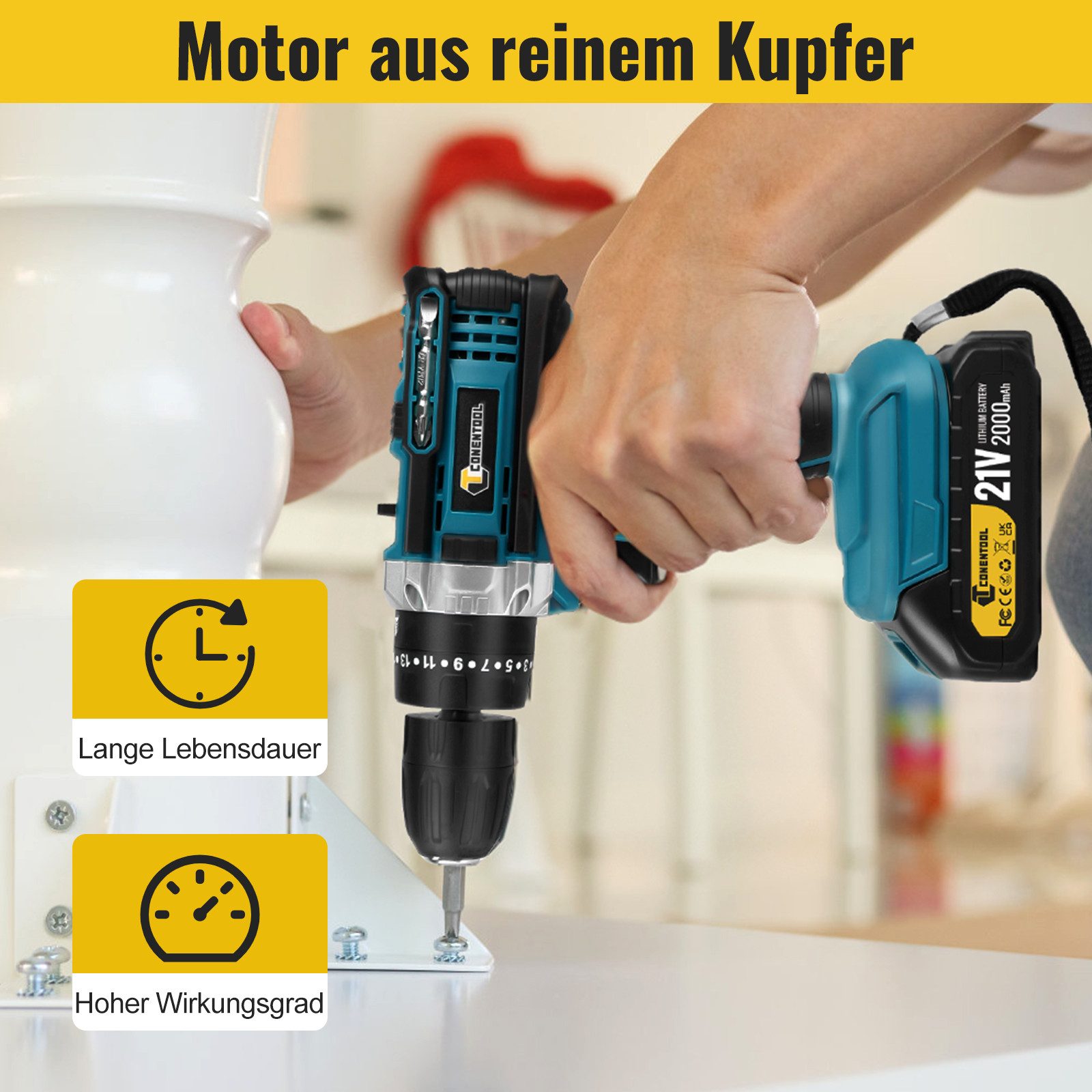 CONENTOOL Akku-Schrauber Akkuschrauber und Bohrschrauber, 1850 U/min, 48 Nm günstig online kaufen