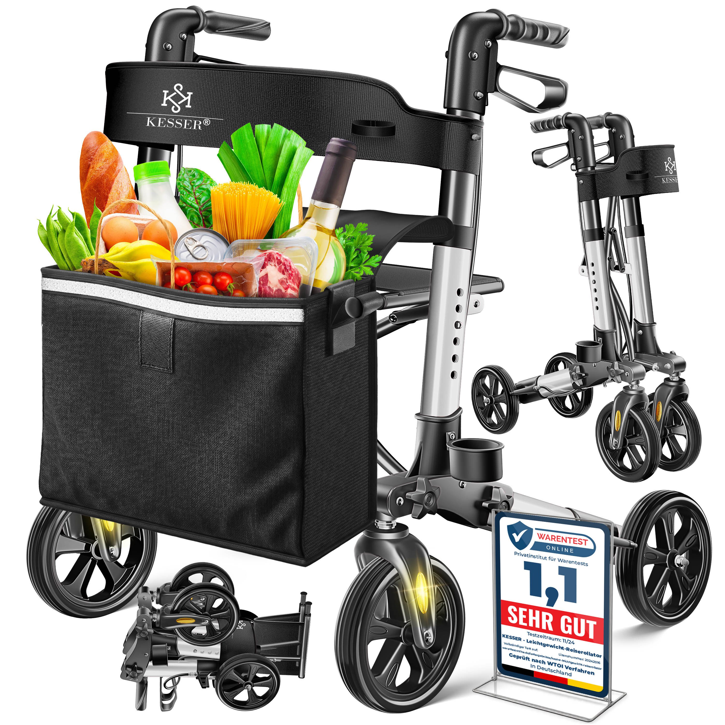 Rollator Aluminium – faltbar, höhenverstellbar & bis 136 kg belastbar
