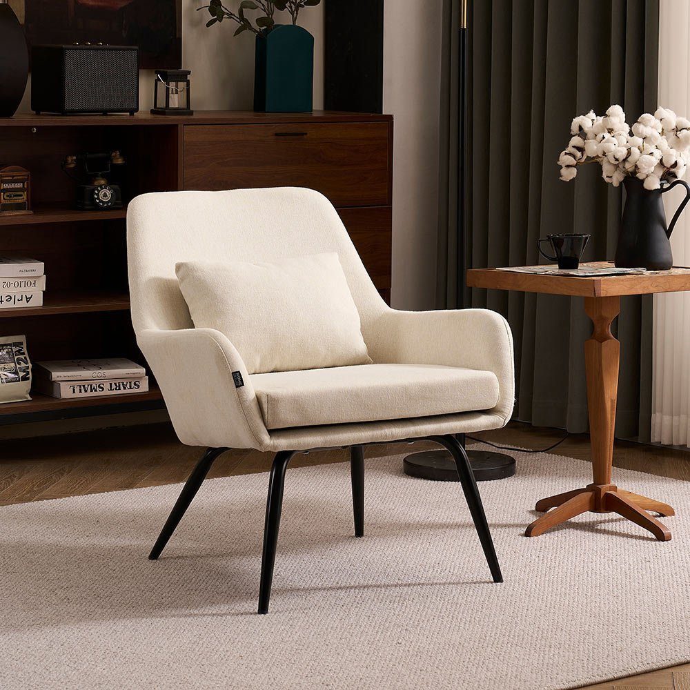 HOME DELUXE Loungesessel Sessel ORION Beige 79 x 67 x 74 cm, Mit Metallbeinen & Armlehnen, Polstersessel, Armlehnenstuhl – Bild 5 von 5