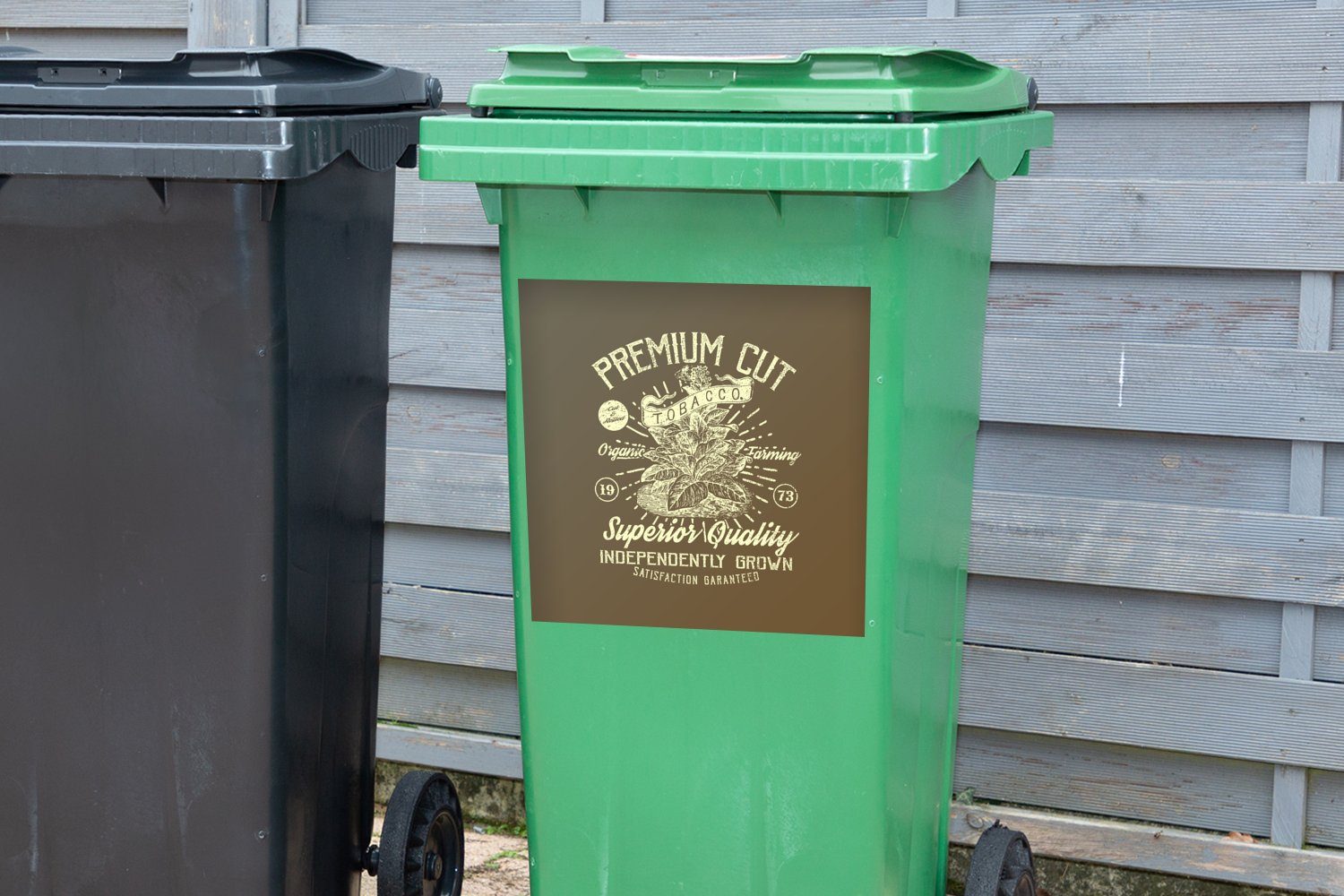 Abfalbehälter Tabak Container, - Blätter Retro Sticker, Mülltonne, Wandsticker - St), MuchoWow Mülleimer-aufkleber, (1