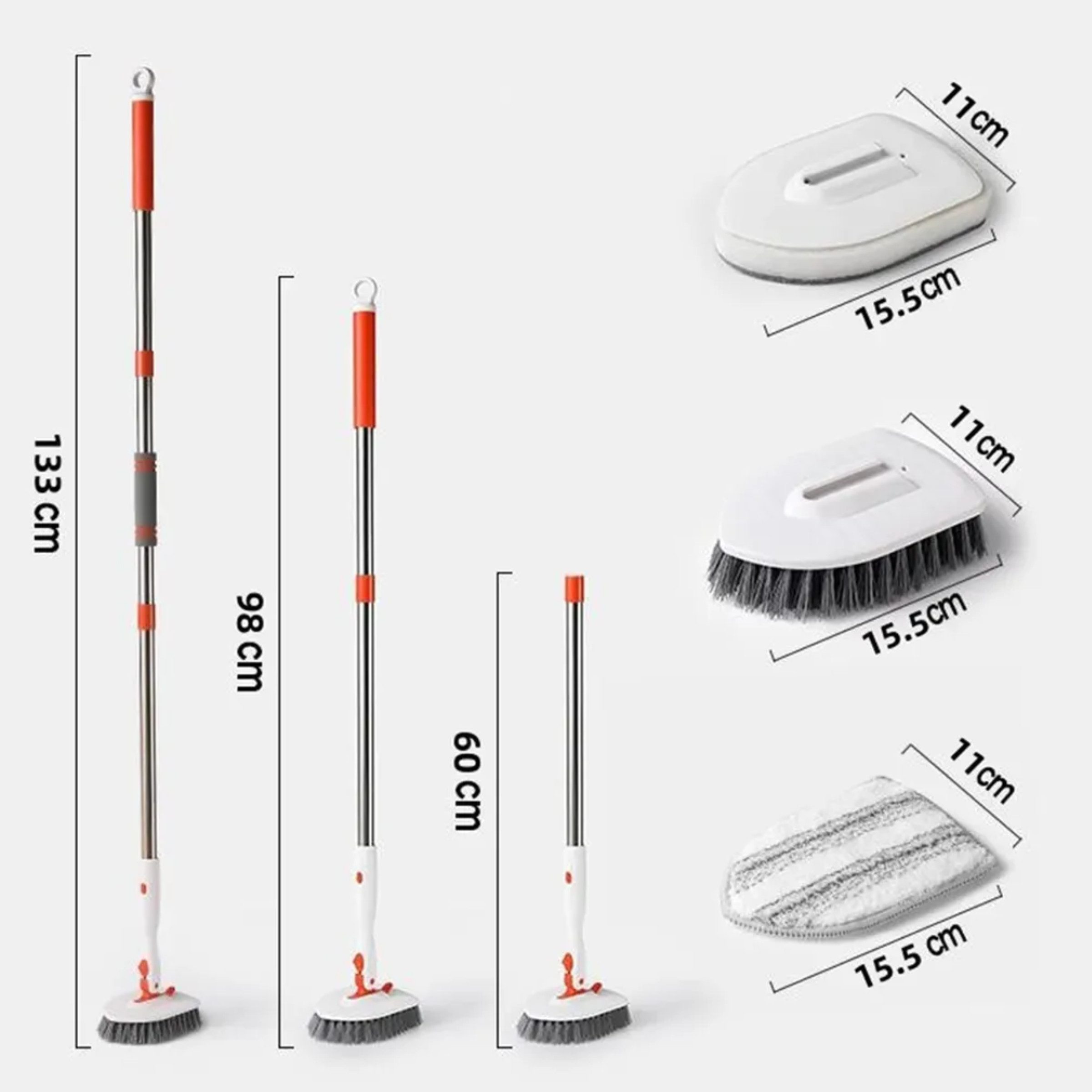 Welikera Reinigungsbürsten-Set Schrubber mit Stiel,Reinigungsbürste mit 4 austauschbare Bürstenköpfe, (Set), mit 180° drehbarem Verlängerungsstange,für Toilette,Küche,Badezimmer