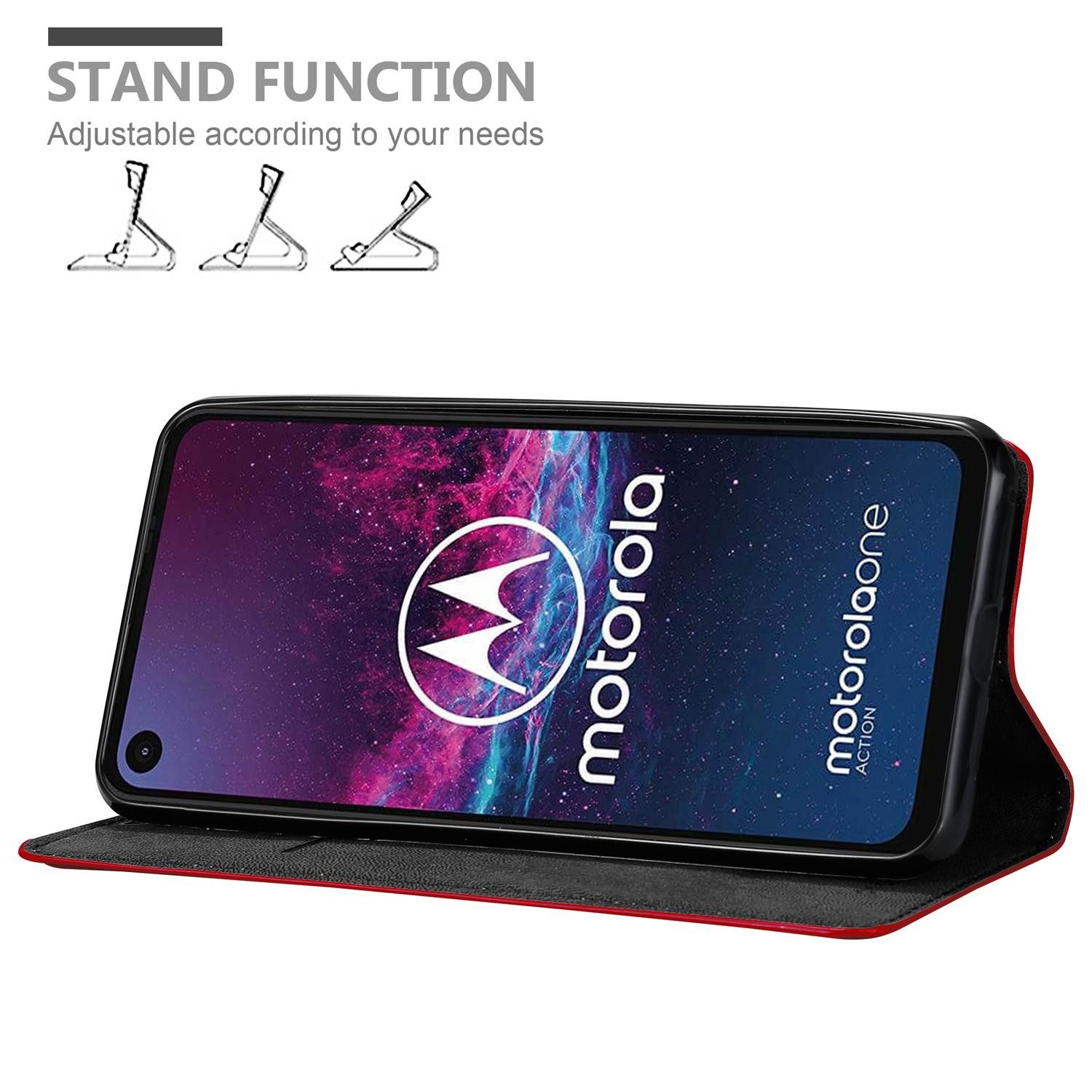 Cadorabo Handyhülle für Motorola ONE ACTION Hülle Motorola ONE ACTION, Hülle Schutzhülle mit Standfunktion, Magnetverschluss und Kartenfach
