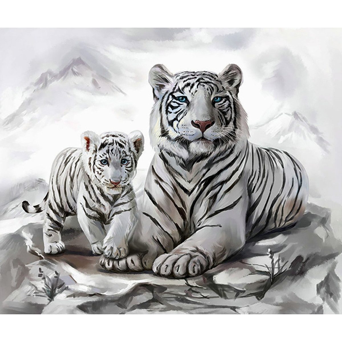 Pracht Kreativset PRACHT Diamond Painting Weiße Tigermama mit Jungtier 40x30cm