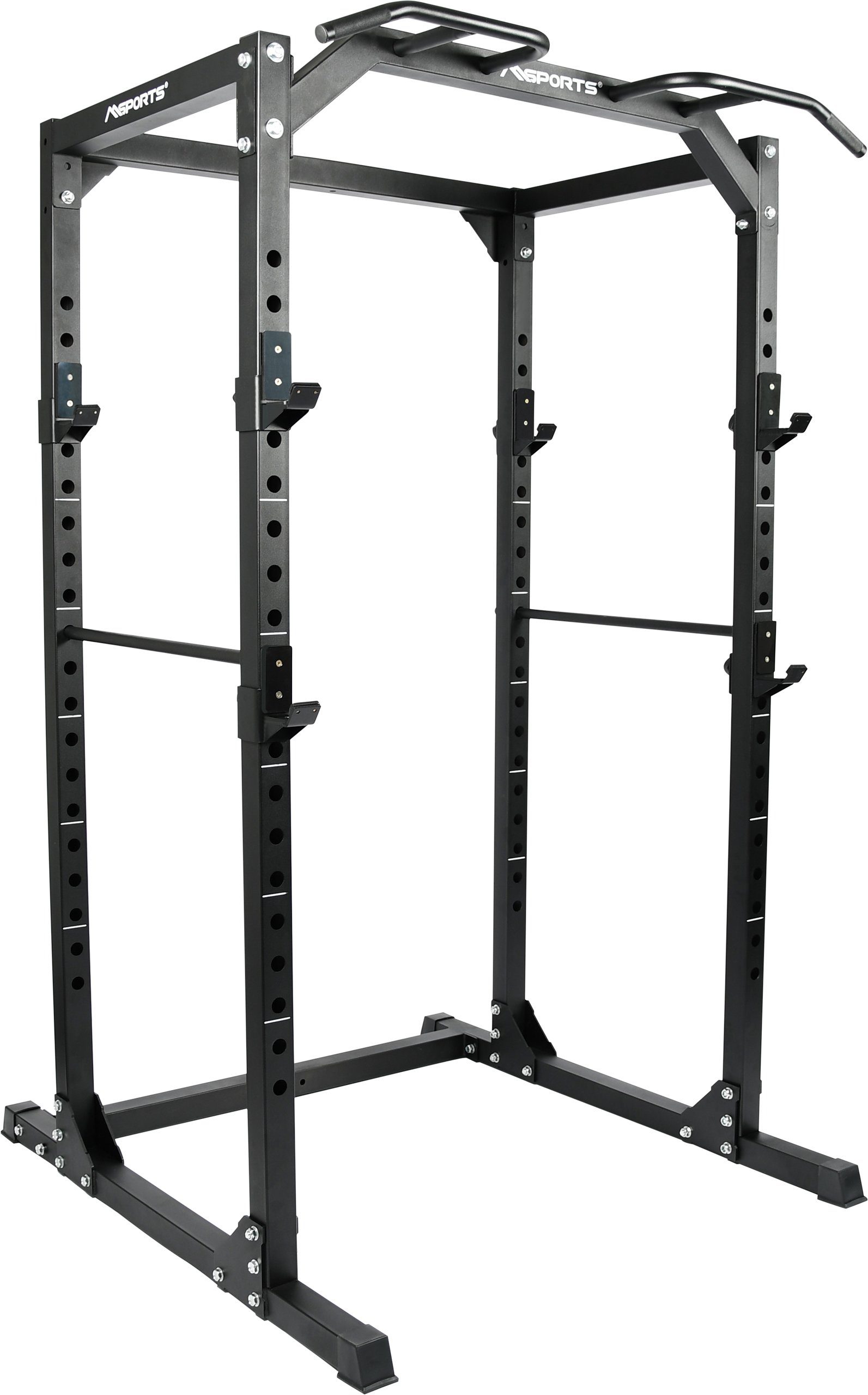 MSports® Kraftstation Power Rack Premium Cage H/B/T - 215x120x140 cm Kraftstation bis 200 kg Power Rack + Hantelbank + Olympia Langhatel