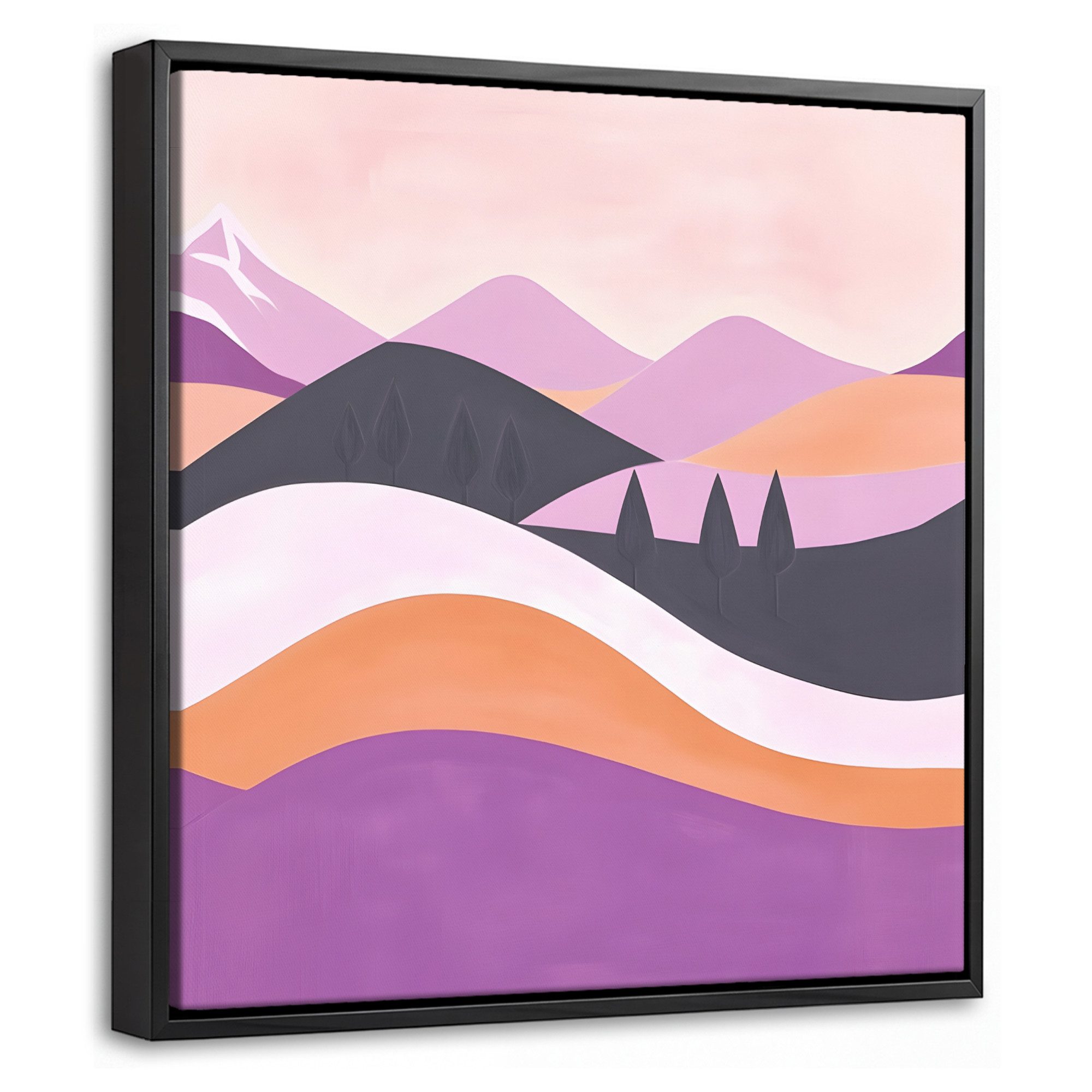 OneMillionCanvasses® Leinwandbild mit Rahmen - Abstrakt - Hügel - Bäume - Grün, Fotodruck (1 St), Leinwand Bilder Klein, Wand Dekoration Aesthetic 20x20cm