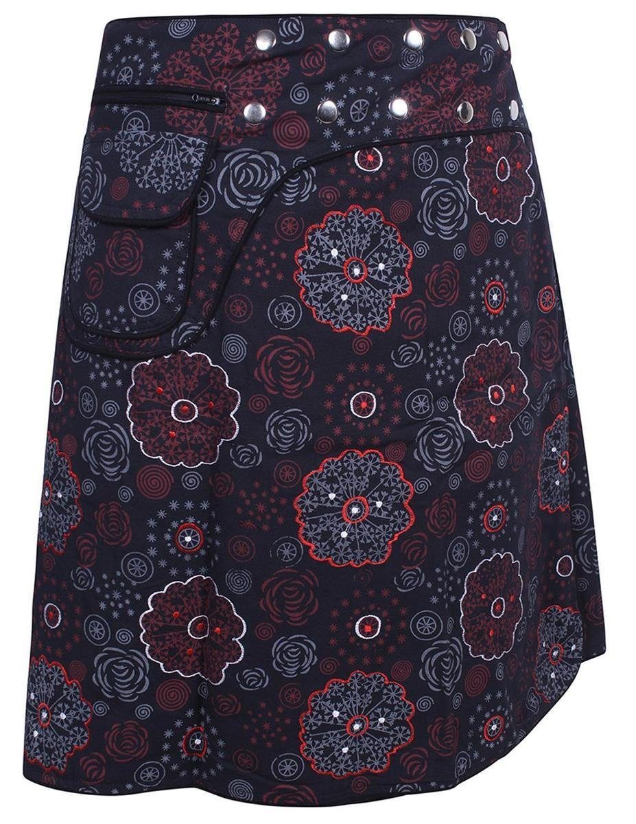 Vishes Wickelrock Rock Wickeln Ethno bedruckt Style Druckknöpfe Sidebag Goa, schwarz Blumen Elfen