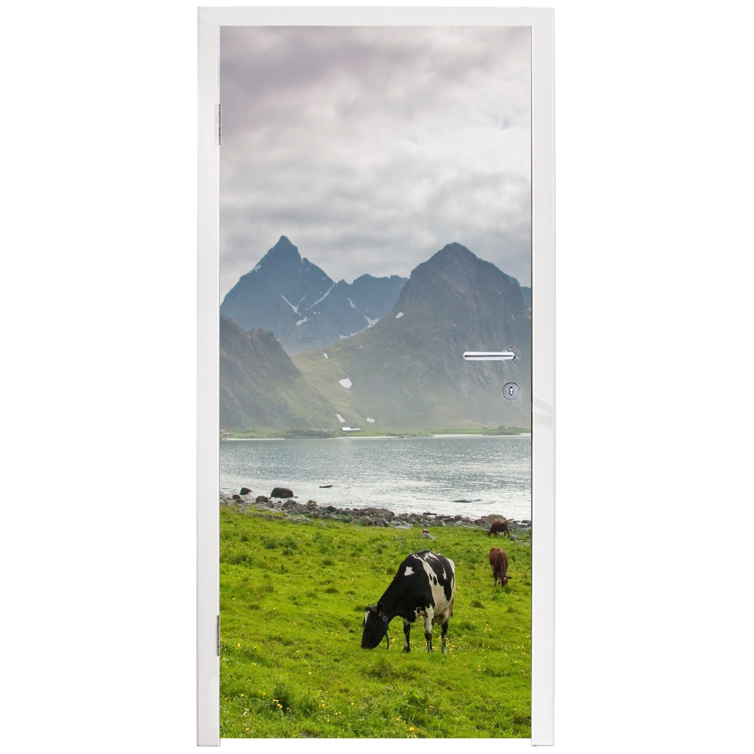 MuchoWow Türtapete Kuh - Berg (1 bedruckt, - Fototapete Meer, Matt, Tür, St), für 75x205 cm Türaufkleber