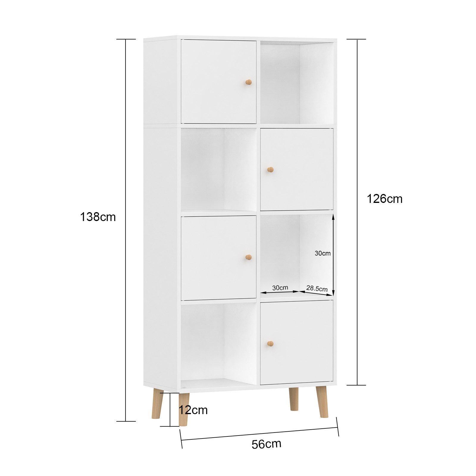 JEOBEST Bücherregal Bücherschrank, Standregal, Aufbewahrungregal mit 4 Türe günstig online kaufen