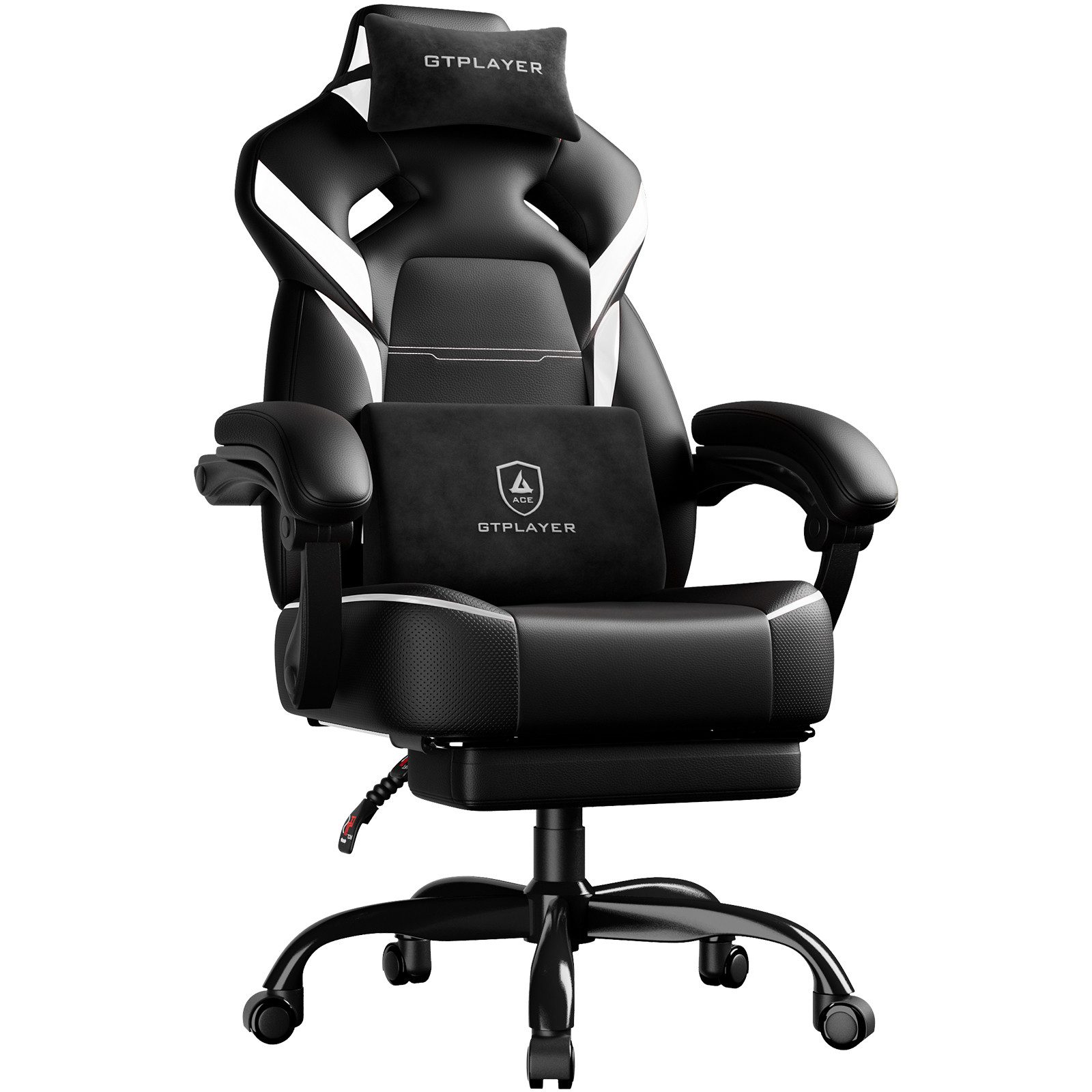 GTPLAYER Gaming-Stuhl Gamer Sessel Gamer Stuhl mit Fußstütze Lendenkissen Kopfstütze, Verstellbaren Armlehnen mit Fußstütze Gamingstuhl 150 Kg Drehbarer
