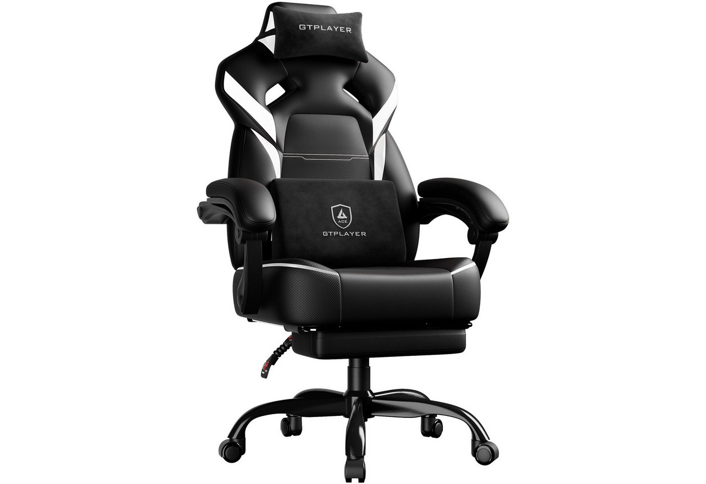 GTPLAYER Gaming-Stuhl Gamer Sessel Gamer Stuhl mit Fußstütze Lendenkissen Kopfstütze, Verstellbaren Armlehnen mit Fußstütze Gamingstuhl 150 Kg Drehbarer
