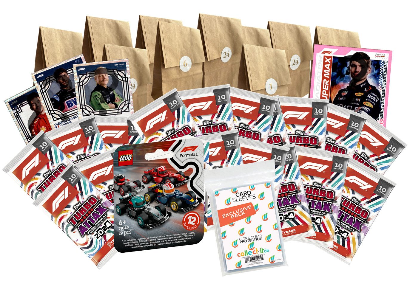 Topps Sammelkarte Turbo Attax Formel 1 Adventskalender 2024 24 Überraschungen+Sleeves