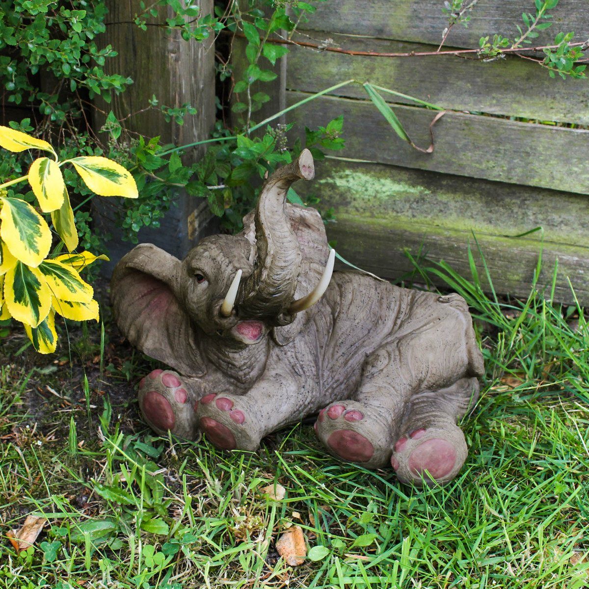 realistische Elefanten liegend handbemalt, Dekoelefant Figur Deko, wetterfest, colourliving Elefant Darstellung Tierfigur