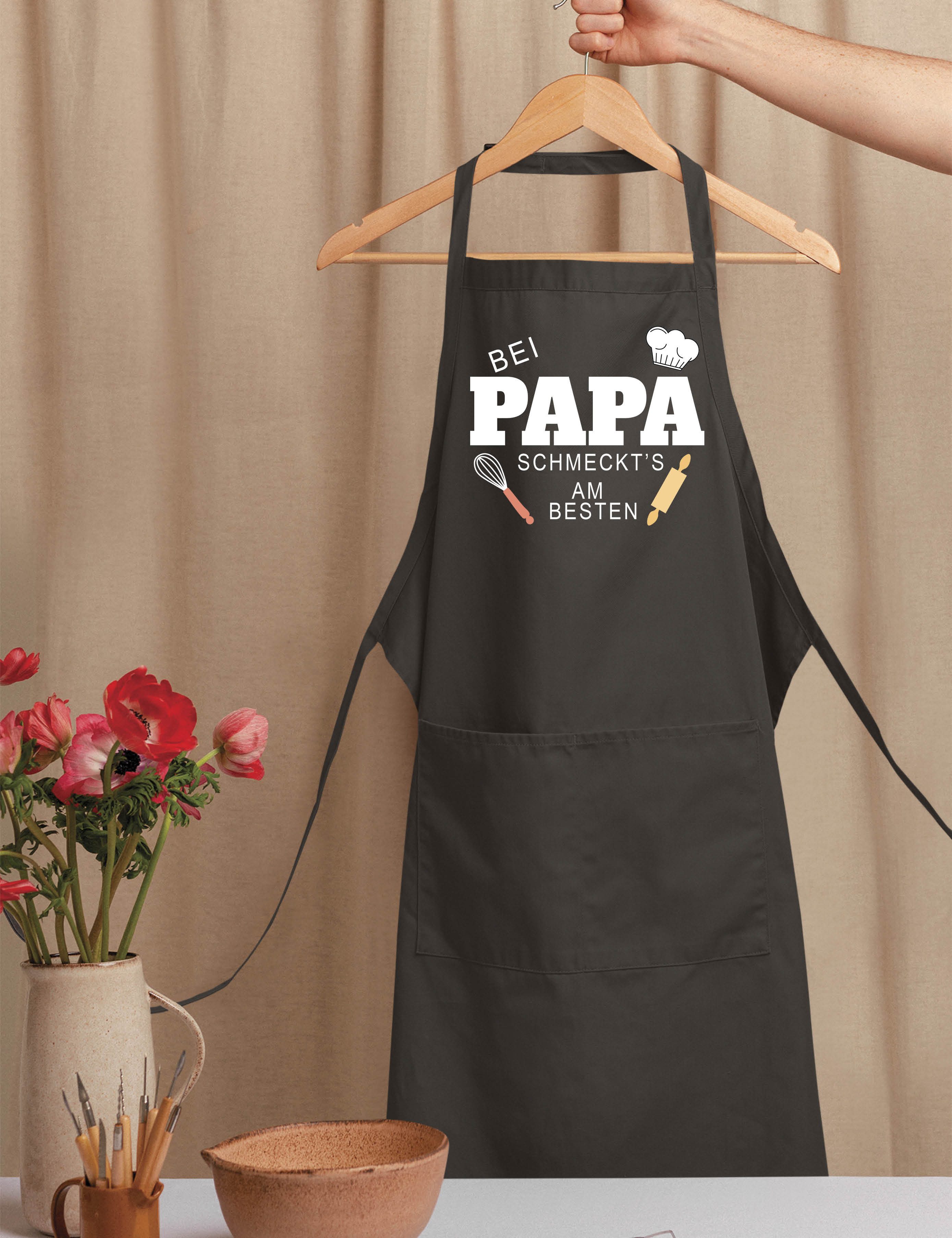 Youth Designz Grillschürze Herren Schürze Bei Papa Schmeckt es am besten Print Kochschürze, mit lustigem Spruch & Logo Aufdruck
