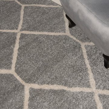 Designteppich Modern Teppich Geometrisch Muster Grau farbe - Kurzflor, Mazovia, 80 x 150 cm, Geeignet für Fußbodenheizung, Höhe 7 mm, Kurzflor