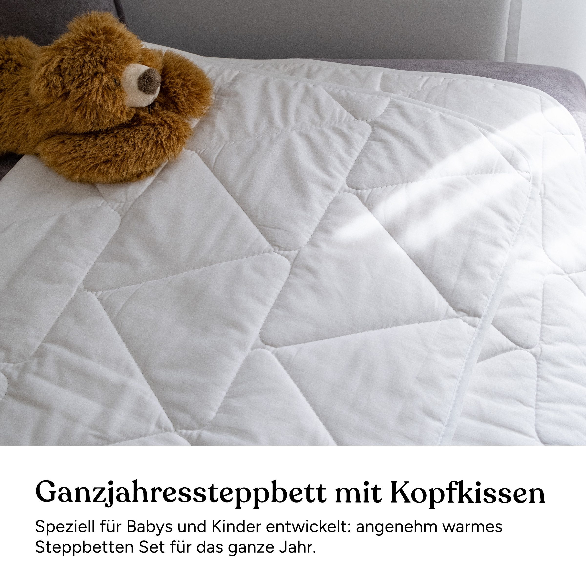 Ehrenkind Steppbett + Kopfkissen Kinder-Steppbetten-Set in verschiedenen Ausführungen, Decke + Kissen, Bezug: Standard-Set – Bild 2 von 5