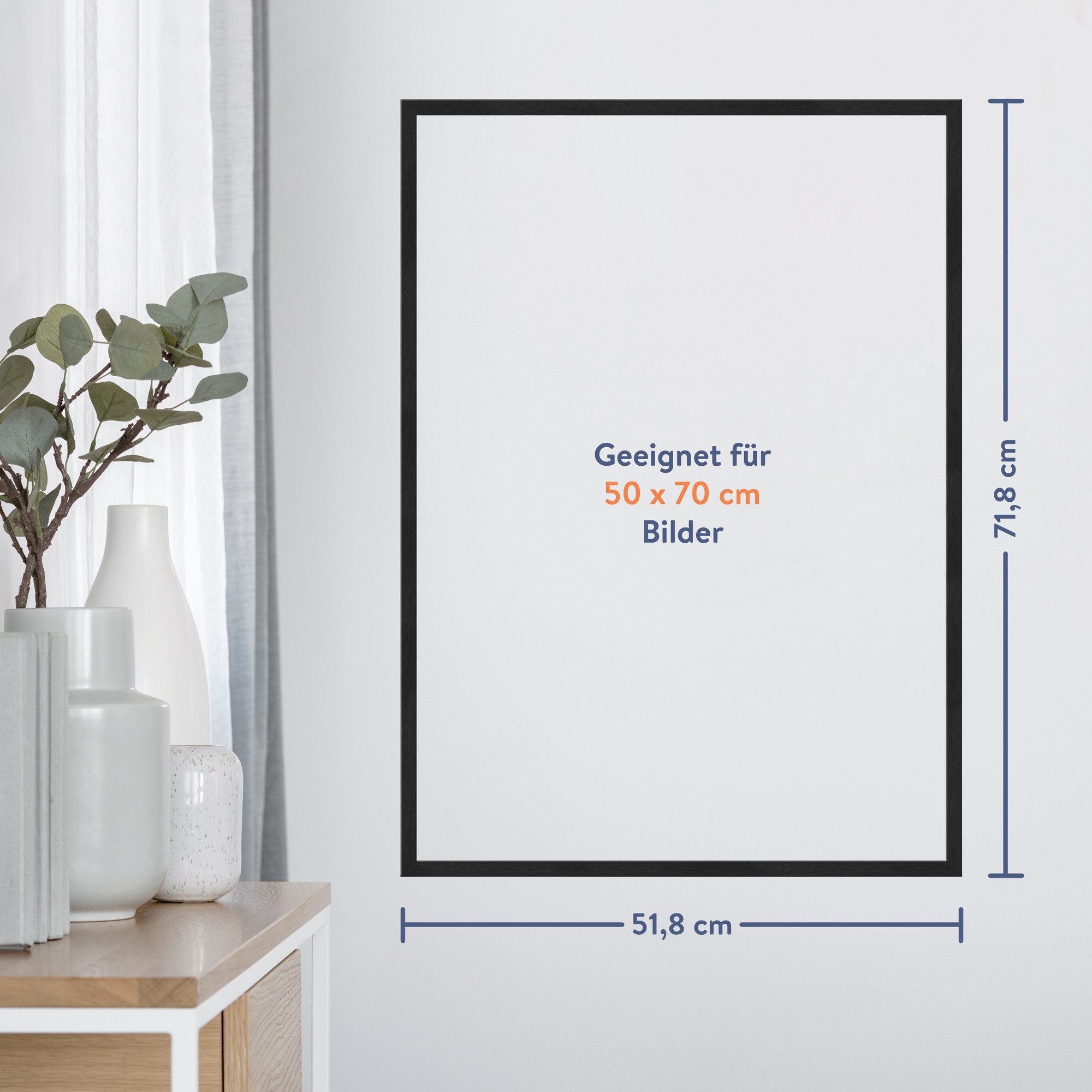 WANDStyle Bilderrahmen H950, Schwarz-gemasert Bilderrahmen 50x70 Holz, Moderner Fotorahmen 50x70 cm