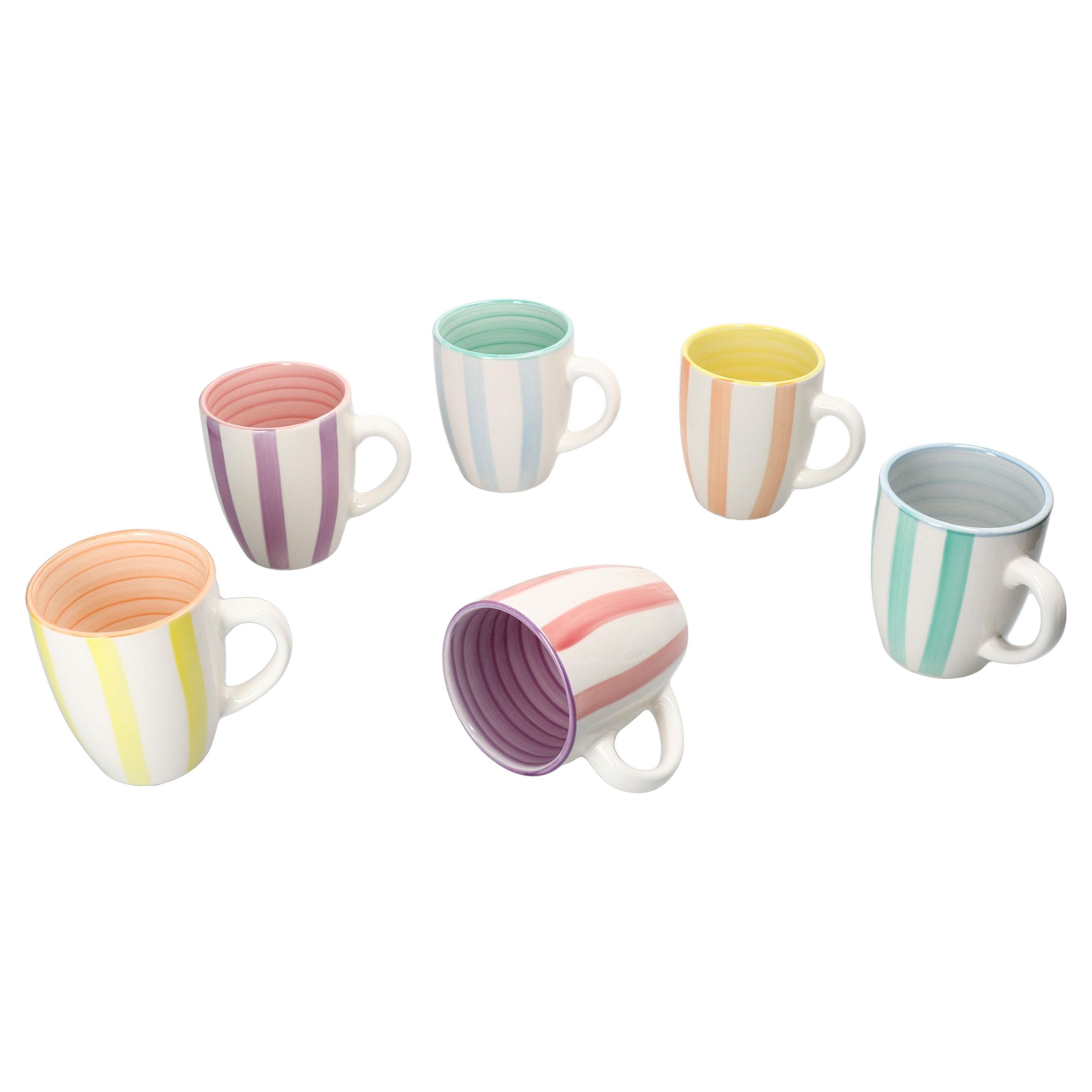 MamboCat Becher Beach Pastello Stripes 6er Set Kaffeebecher 340ml pastell Streifen, Steingut