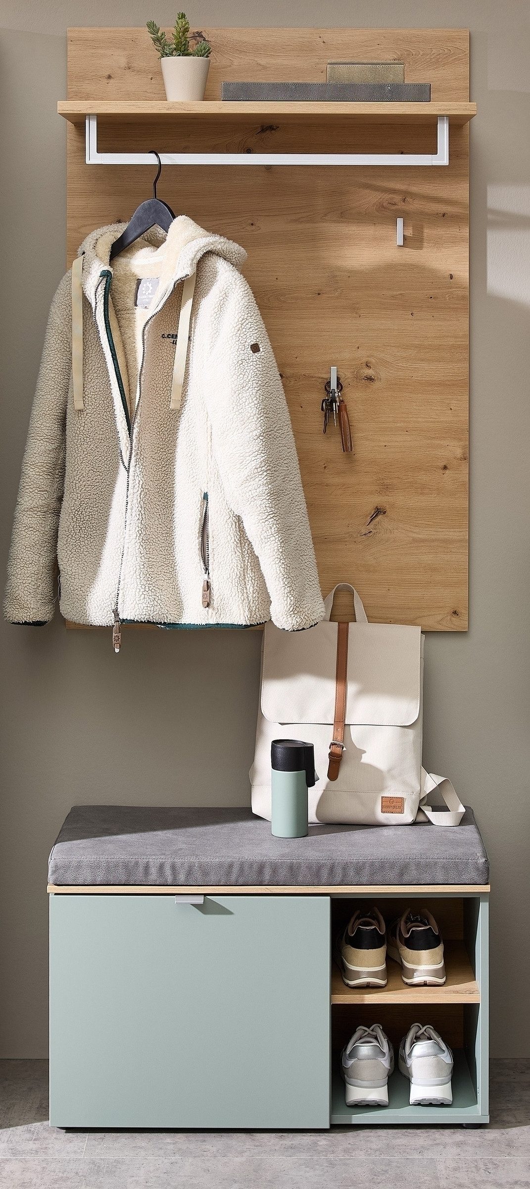 freiraum Garderoben-Set Bari, (2-teilig), (2-teilig) Schilfgrün / Eiche - 78x200x38cm (BxHxT)