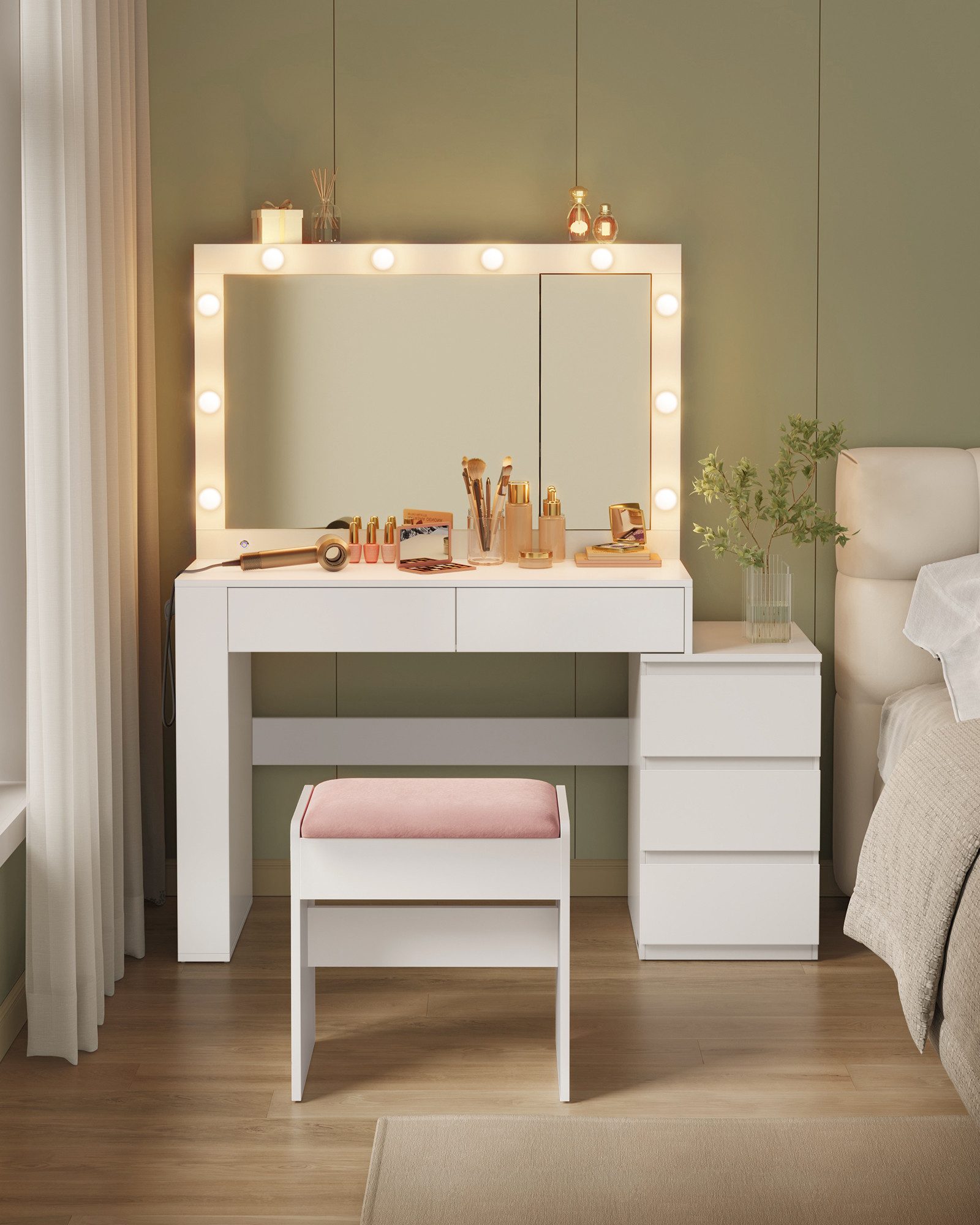 VASAGLE Schminktisch Frisiertisch mit Spiegel, Schmuckschrank, Steckdosenle günstig online kaufen
