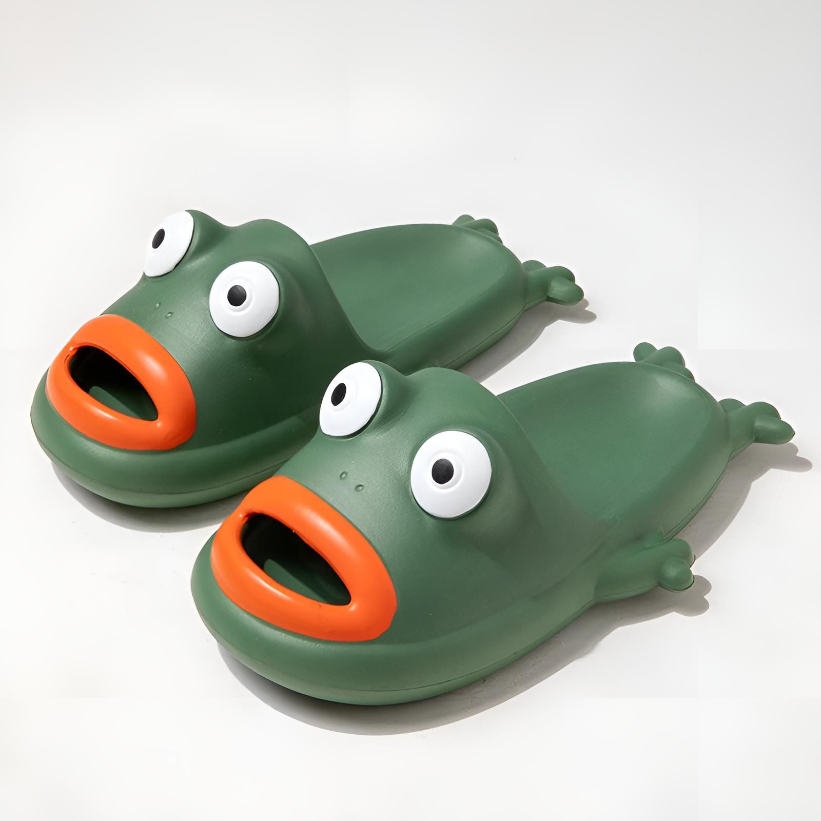 Corimori Frosch Badeschuhe, Badelatschen Damen und Herren Badeschuh (Packung, Geschenk) rutschfeste Hausschuhe mit ultraweicher Eva-Sohle, EU Größe 34-35
