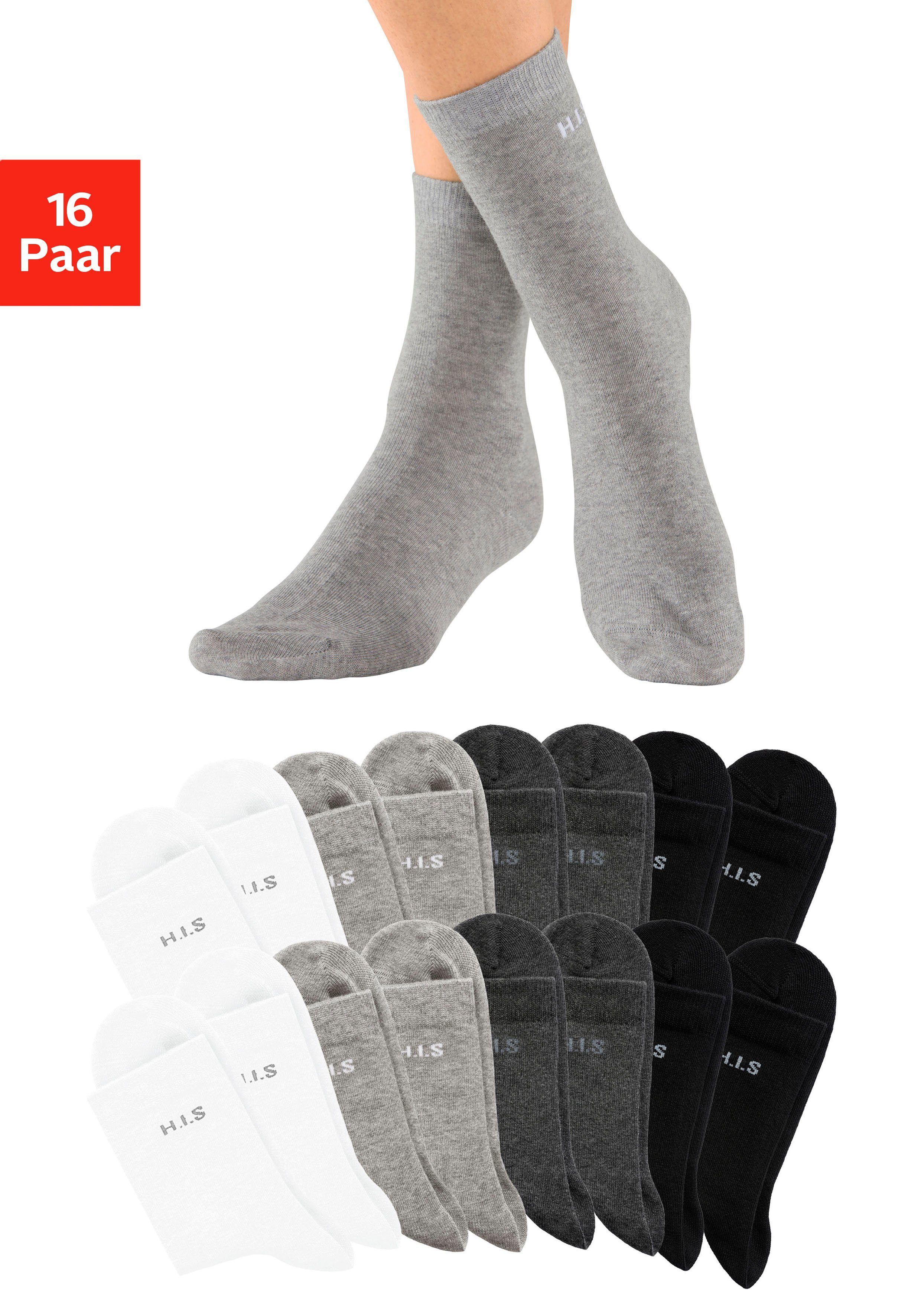 H.I.S Socken (16-Paar) mit eingestricktem Markenlogo schwarz, anthrazit melange, hellgrau melange, weiß