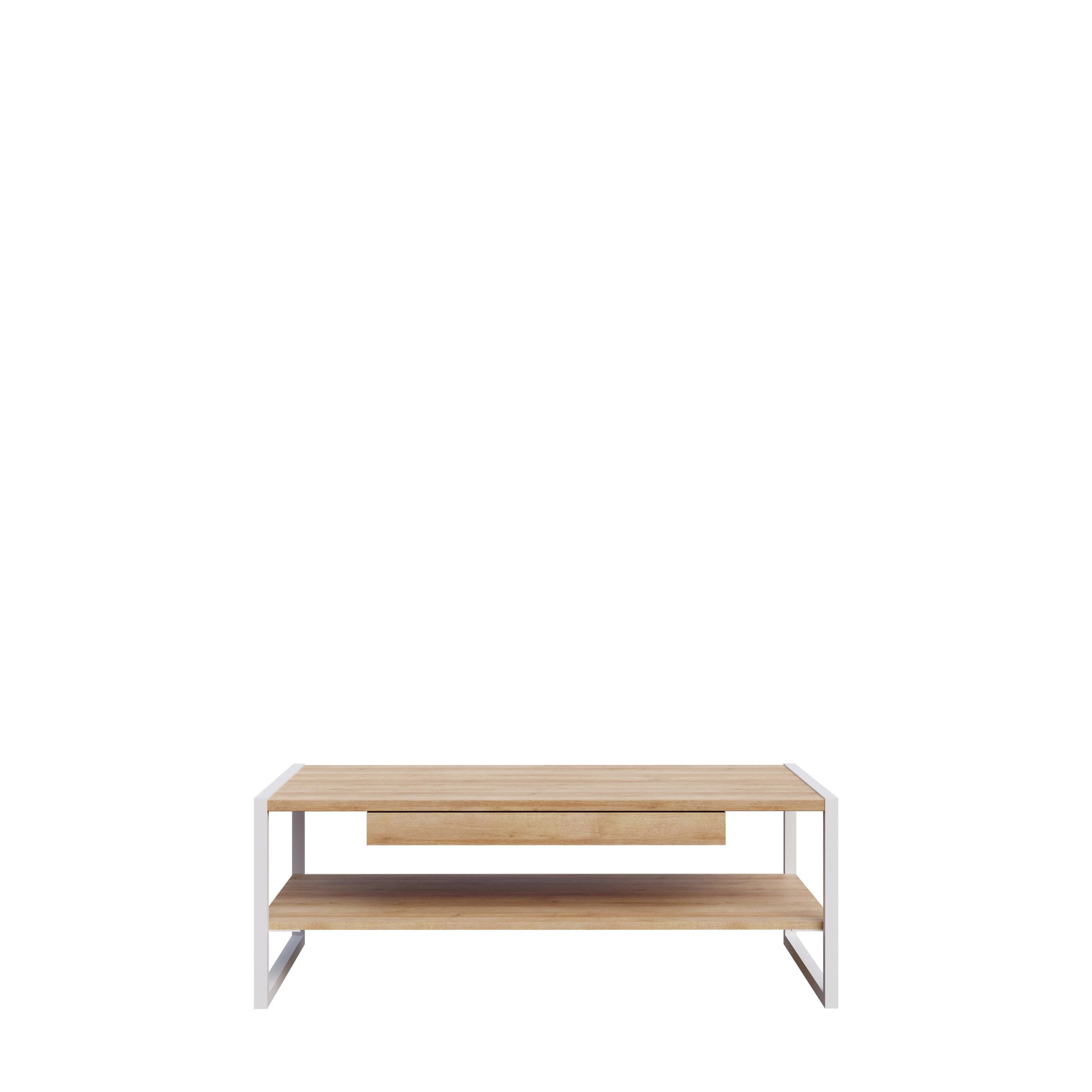 FORTE Couchtisch in Riviera Eiche Dekor / weiß mit Schublade - 111x40x60cm (B/H/T)