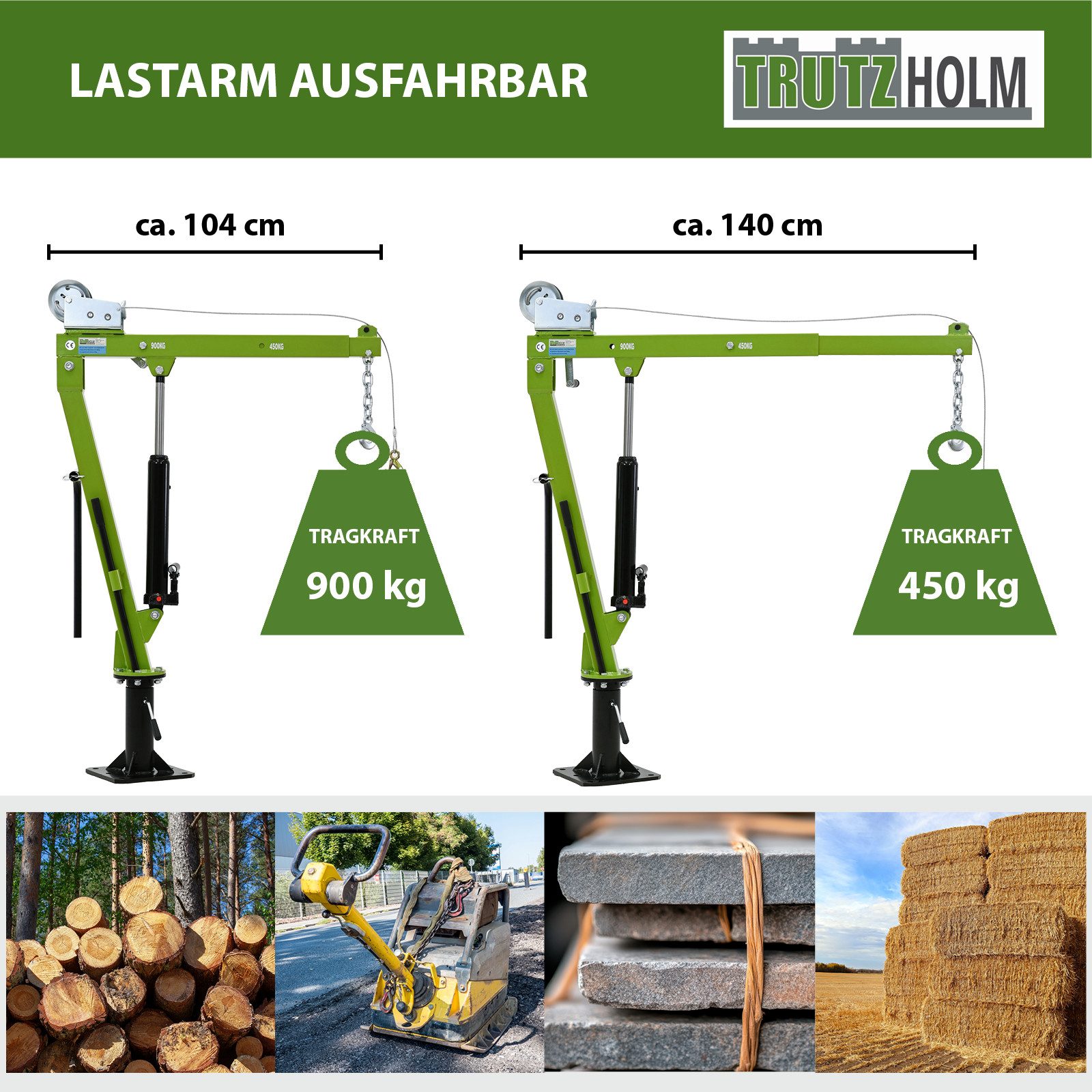 TRUTZHOLM Werkstattkran Pickup Kran Stahl Tragkraft 900 kg 360° drehbar mit Seilwinde Heber, Artikel 1-St. massiver 360 Grad Drehkranz zum Schwenken – Bild 5 von 5