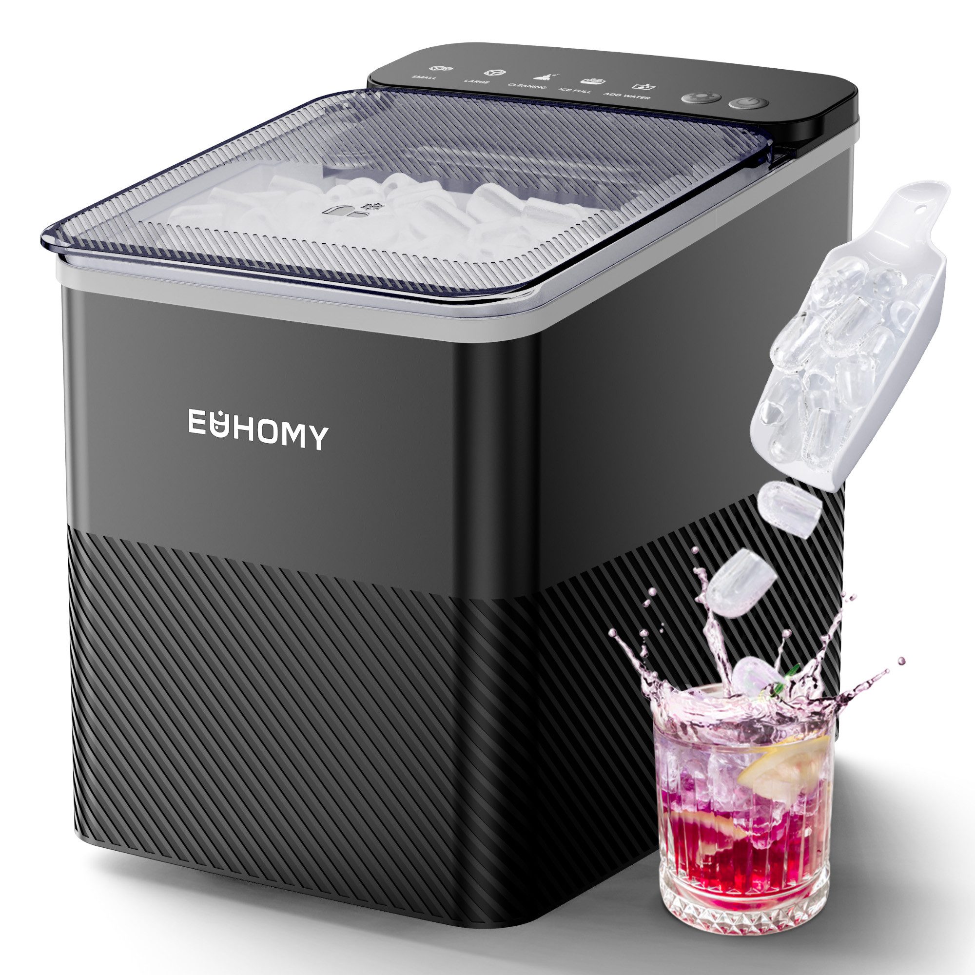 EUHOMY Eiswürfelmaschine Eiswürfelmaschine, 9 Eiswürfel in 2 Größen, Automatische Reinigung, 9 Eiswürfel in 2 Größen,für Büro/Küche/Schlafzimme