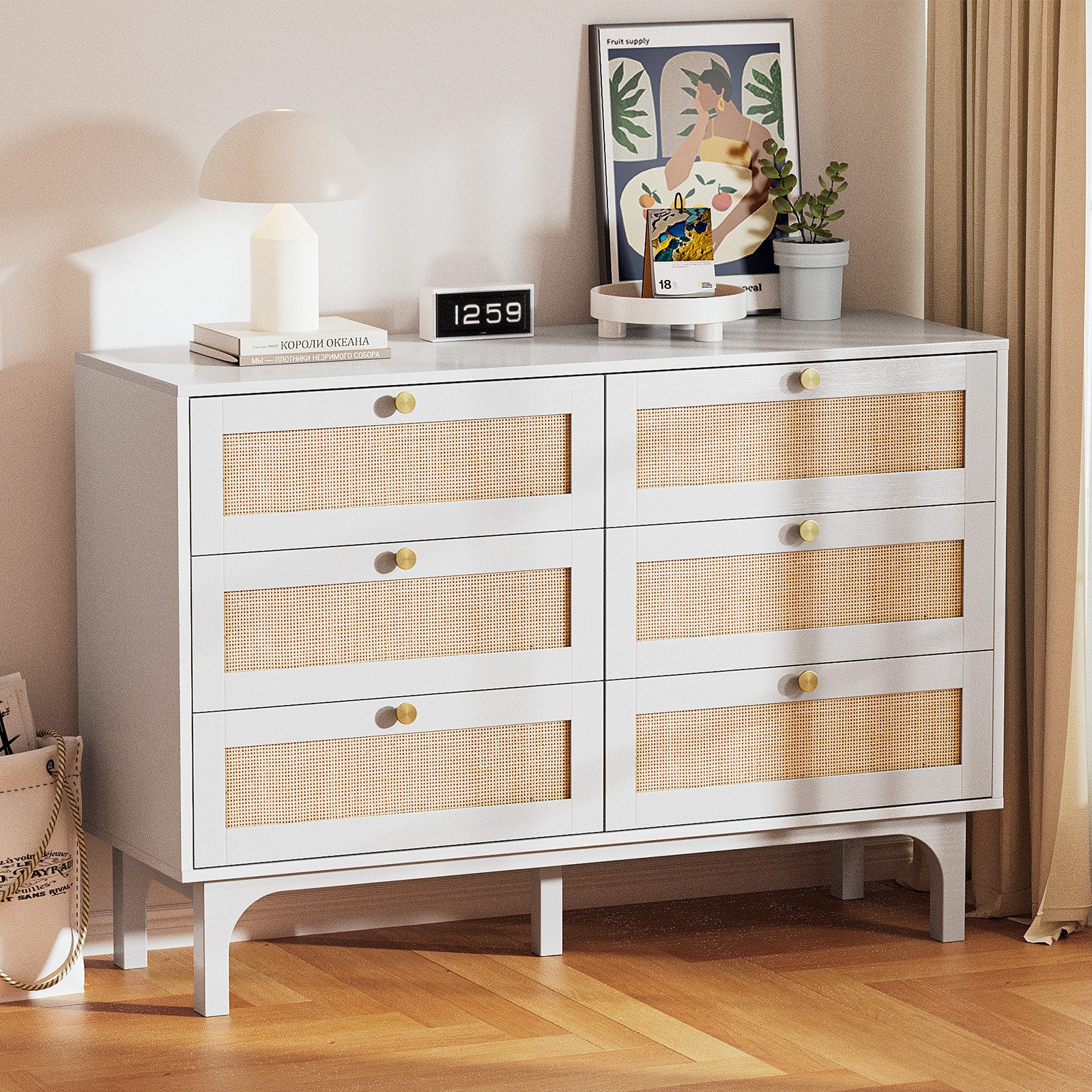 VINGLI Sideboard, Rattan Kommode mit 6 Schublade, Schubladenschrank, Schubl günstig online kaufen