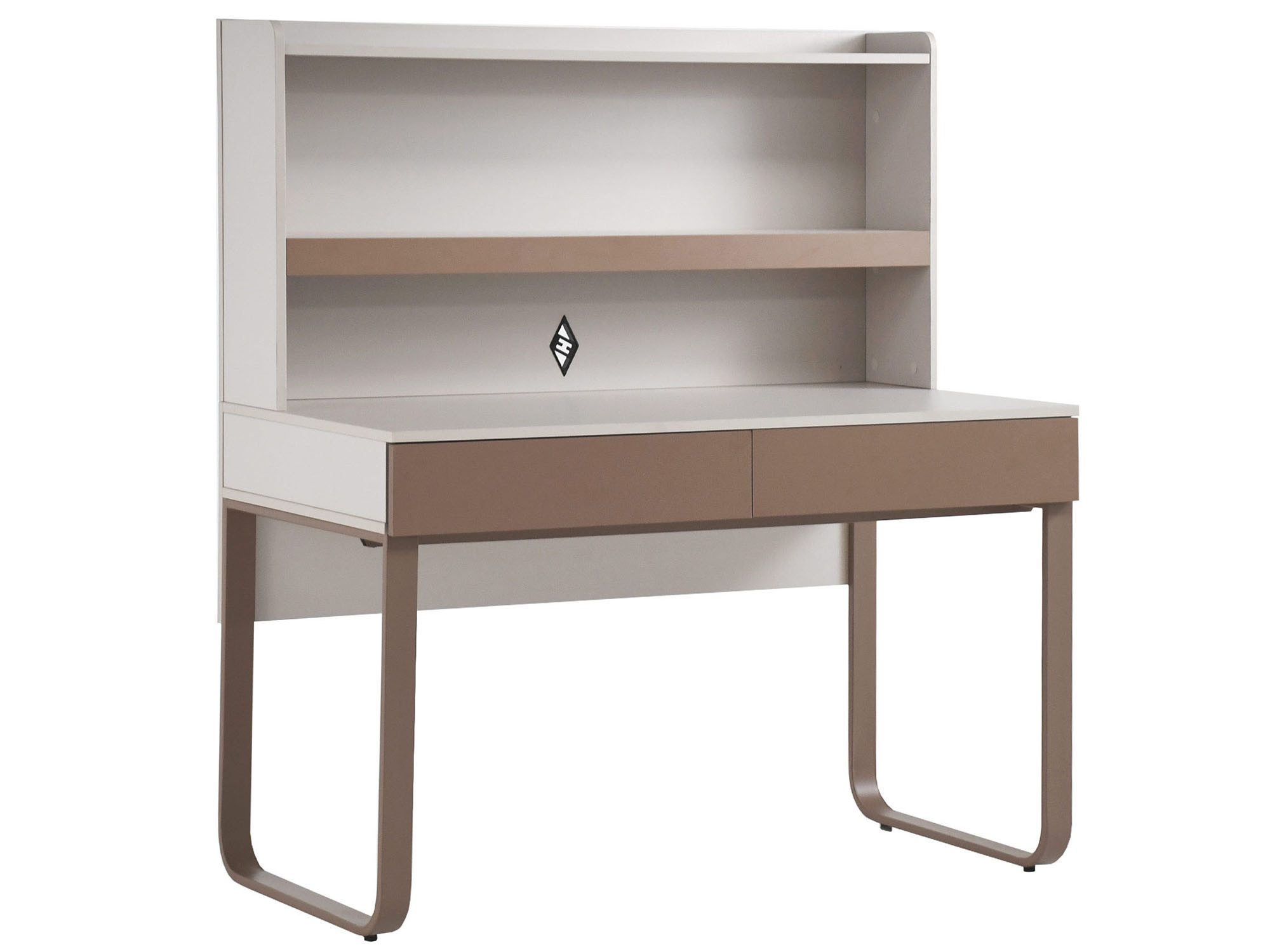 Beautysofa Schreibtisch BOREO B02 120 cm mit Regalaufsatz (2 Schubladen und Metallbeinen, Breite: 120 cm), Coffee/Beige