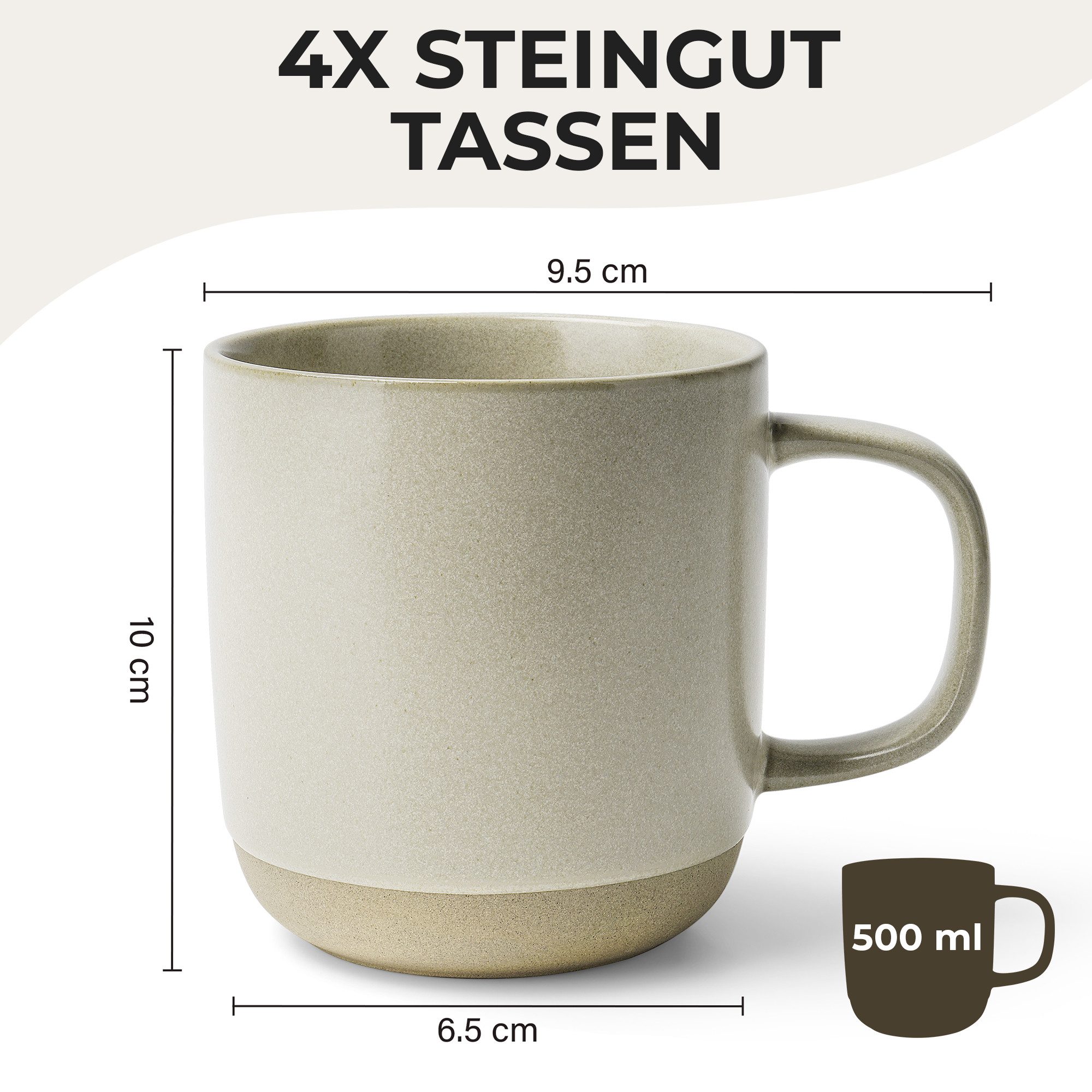 MiaMio Becher Sierra Sand, 500 ml, 4-tlg., Keramik, 500 ml, 4er-Set