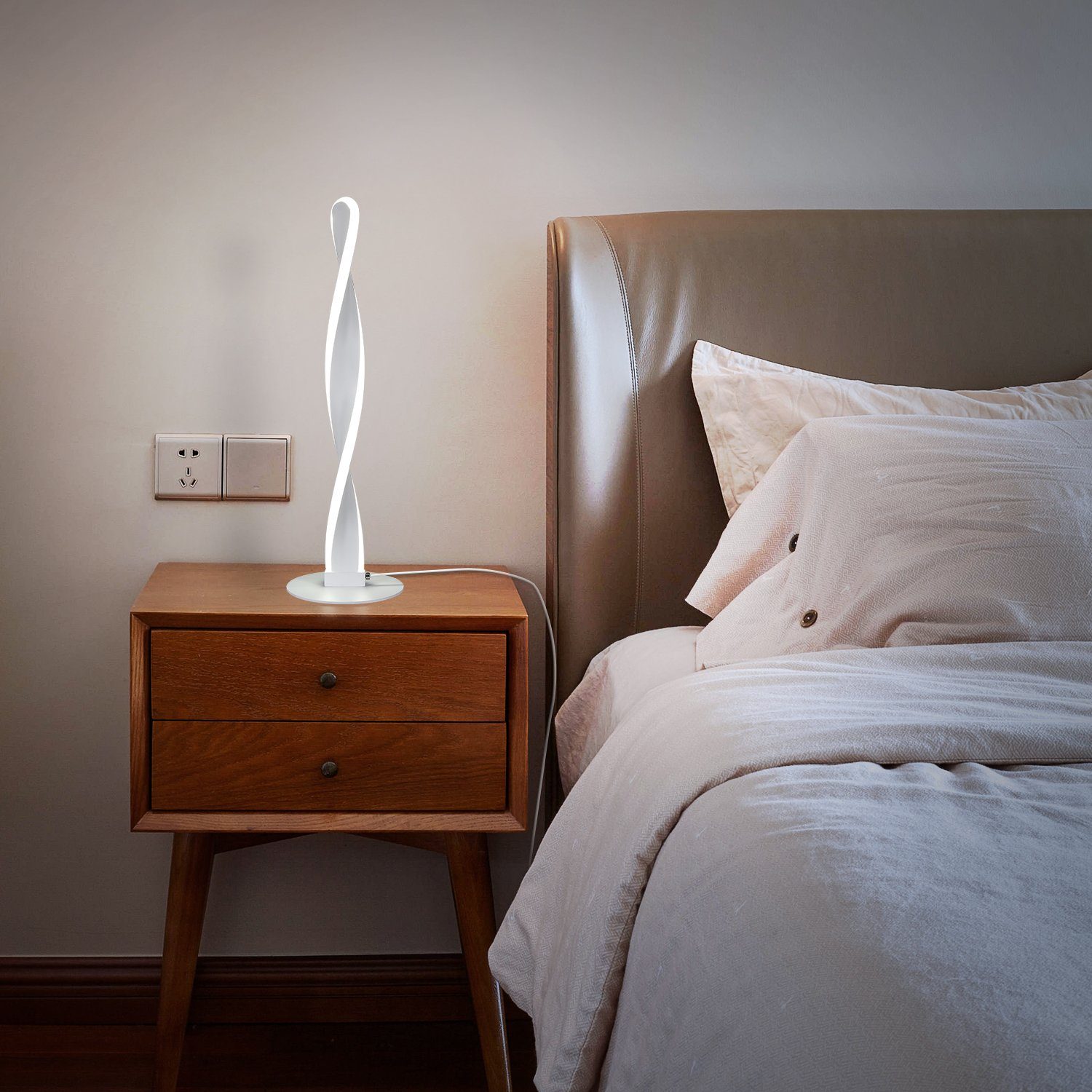 Tischleuchte mit fest Weiß Schalter warmweiß-kaltweiß, Schlafzimmer integriert, Stufenlose Helligkeit LED ZMH Dimmbar, Büro, für