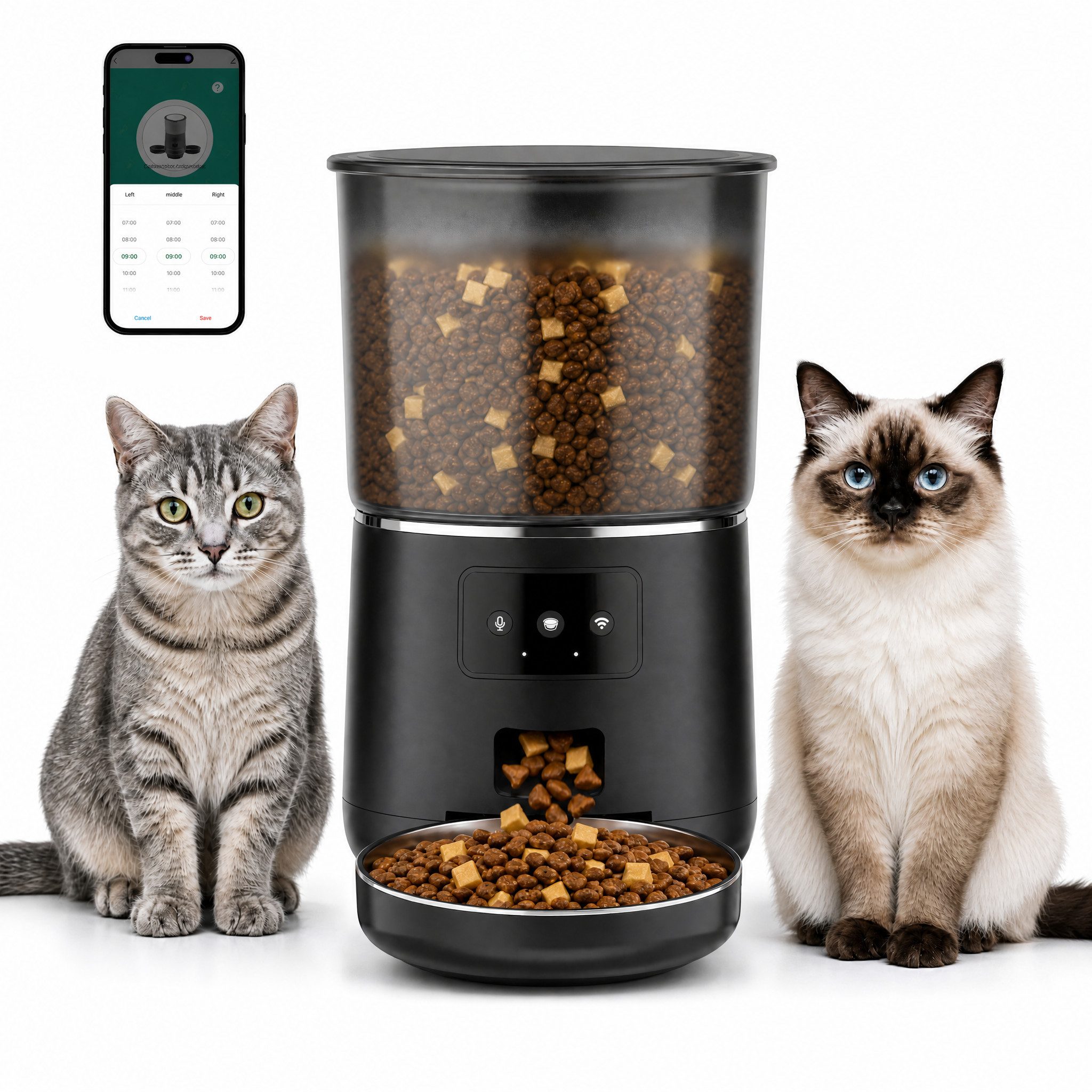 marmortrend Sehnsucht nach Einzigartigkeit Katzen-Futterautomat Futterautomat Katze, 2.4G WiFi Futterautomat Hund mit Edelstahlnapf, App Steuerung mit Katzen Futterautomaten, 1 bis 9 Mahlzeiten pro Tag