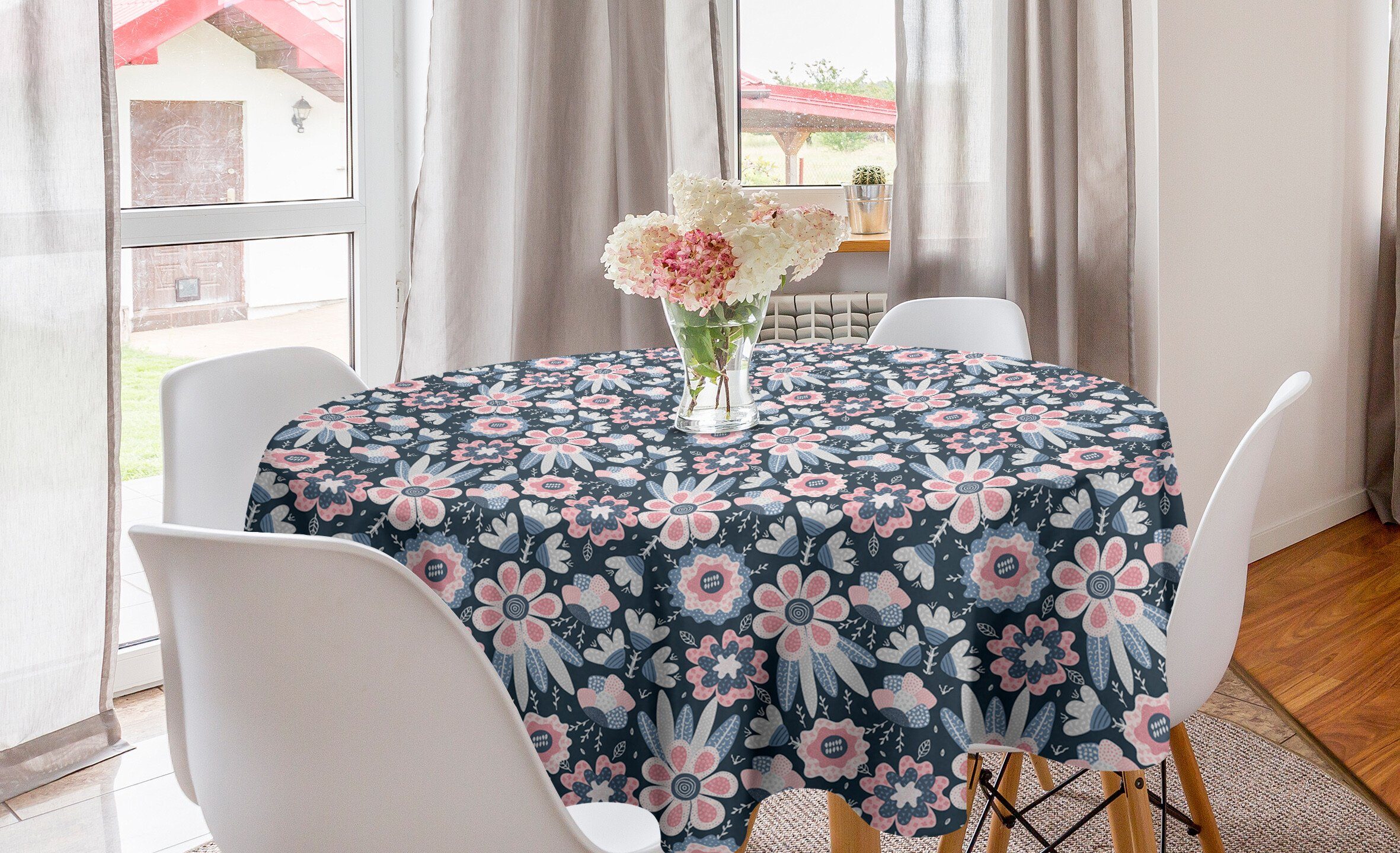 Abakuhaus Tischdecke Kreis Tischdecke Abdeckung für Esszimmer Küche Dekoration, Blumen Garten-Szene in Pastelltönen