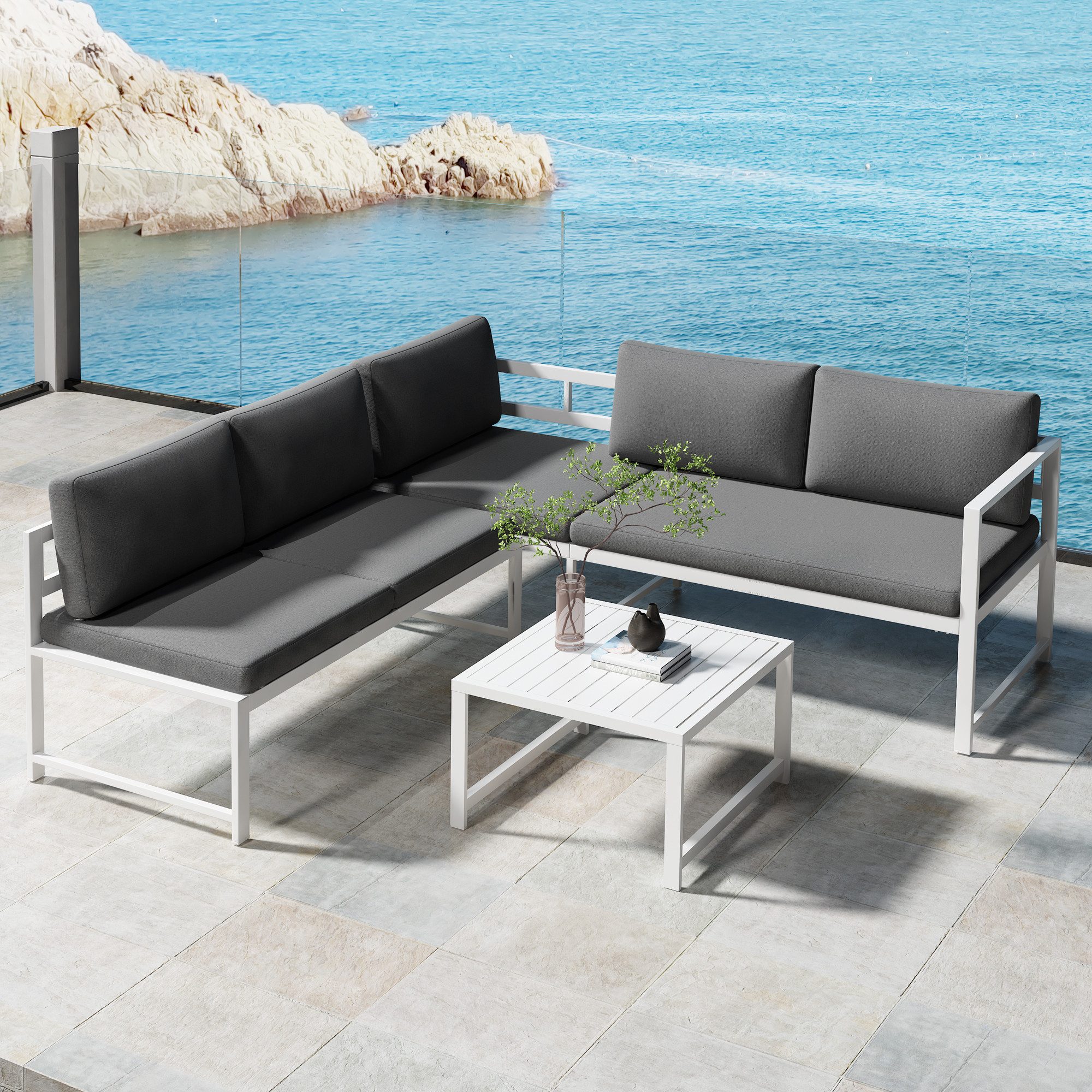 Melko GartenloungeSet Ecksofa Liegefunktion Aluminium Sitzgruppe