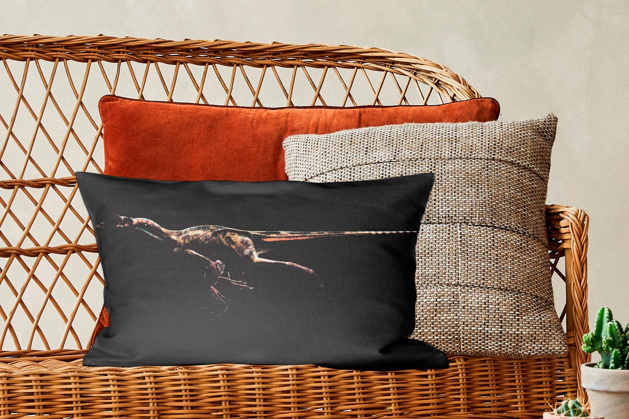 Wohzimmer läuft, Zierkissen, Dekokissen mit Utahraptor MuchoWow Dekokissen Schlafzimmer Dekoration, Füllung,