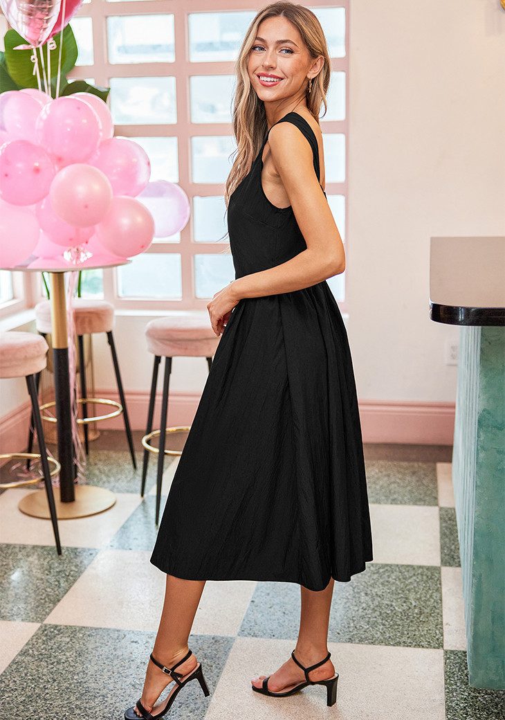 Cupshe Midikleid Ärmelloses Eckiges Dekolleté mit Smokdetails in A-Linie günstig online kaufen